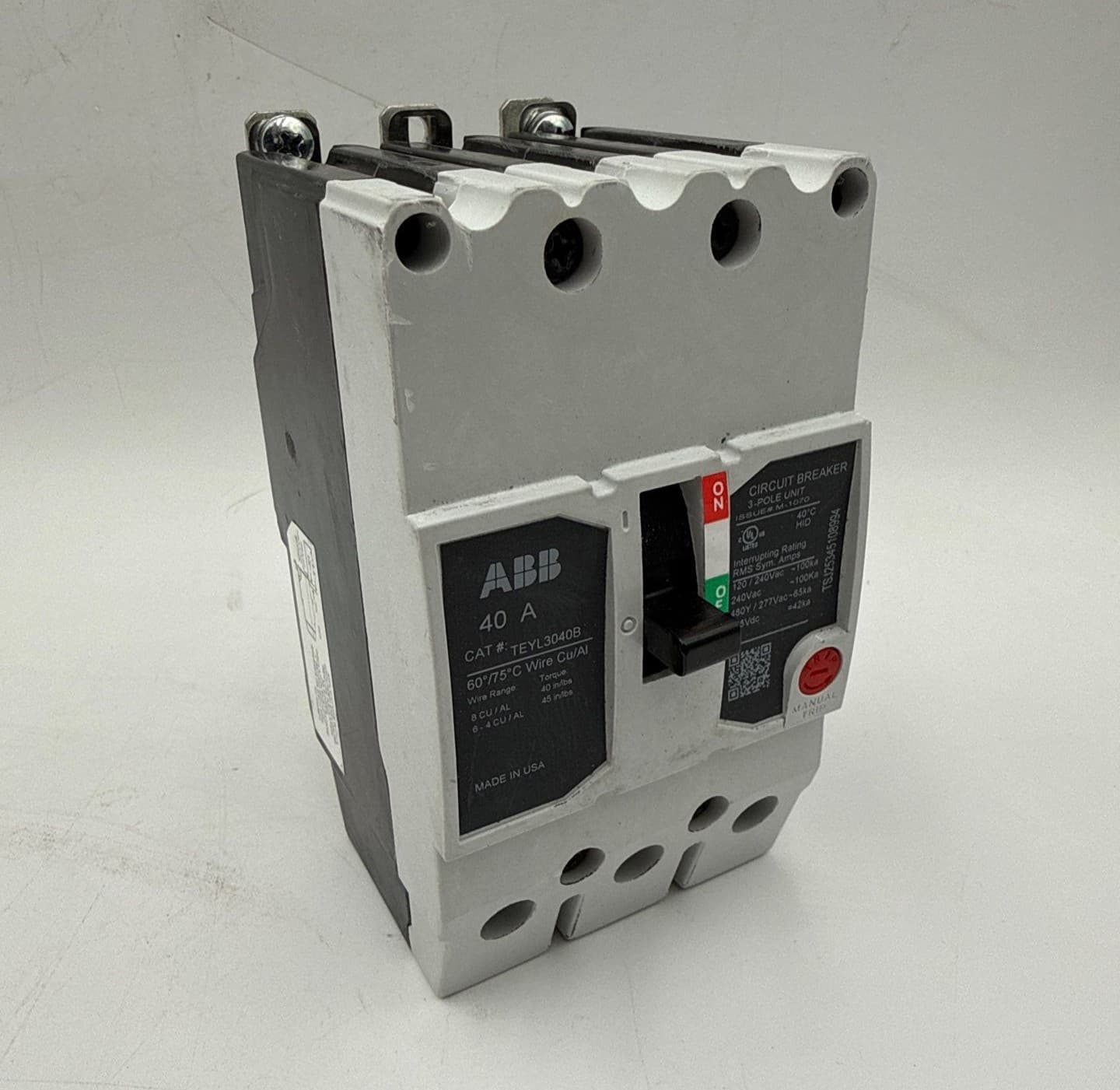 GE TEYL3040B Circuit Breaker 40A 3P 480/277V 3PH TEYL 40 Amp 3 Pole Bolt On – image 1