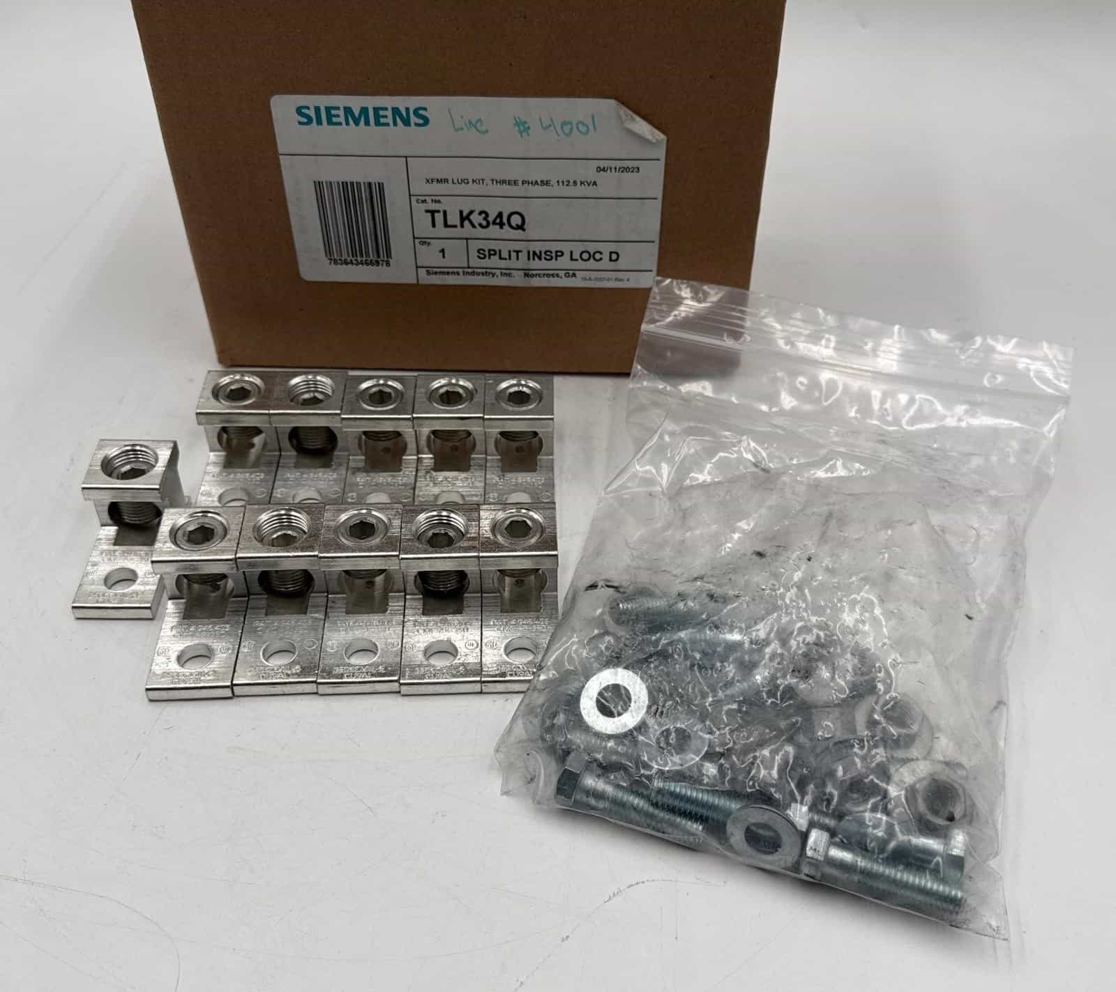 Siemens TLK34Q Terminal Lug Kit 112.5 kVA 11 Terminal For 3PH Ventilated Transformers