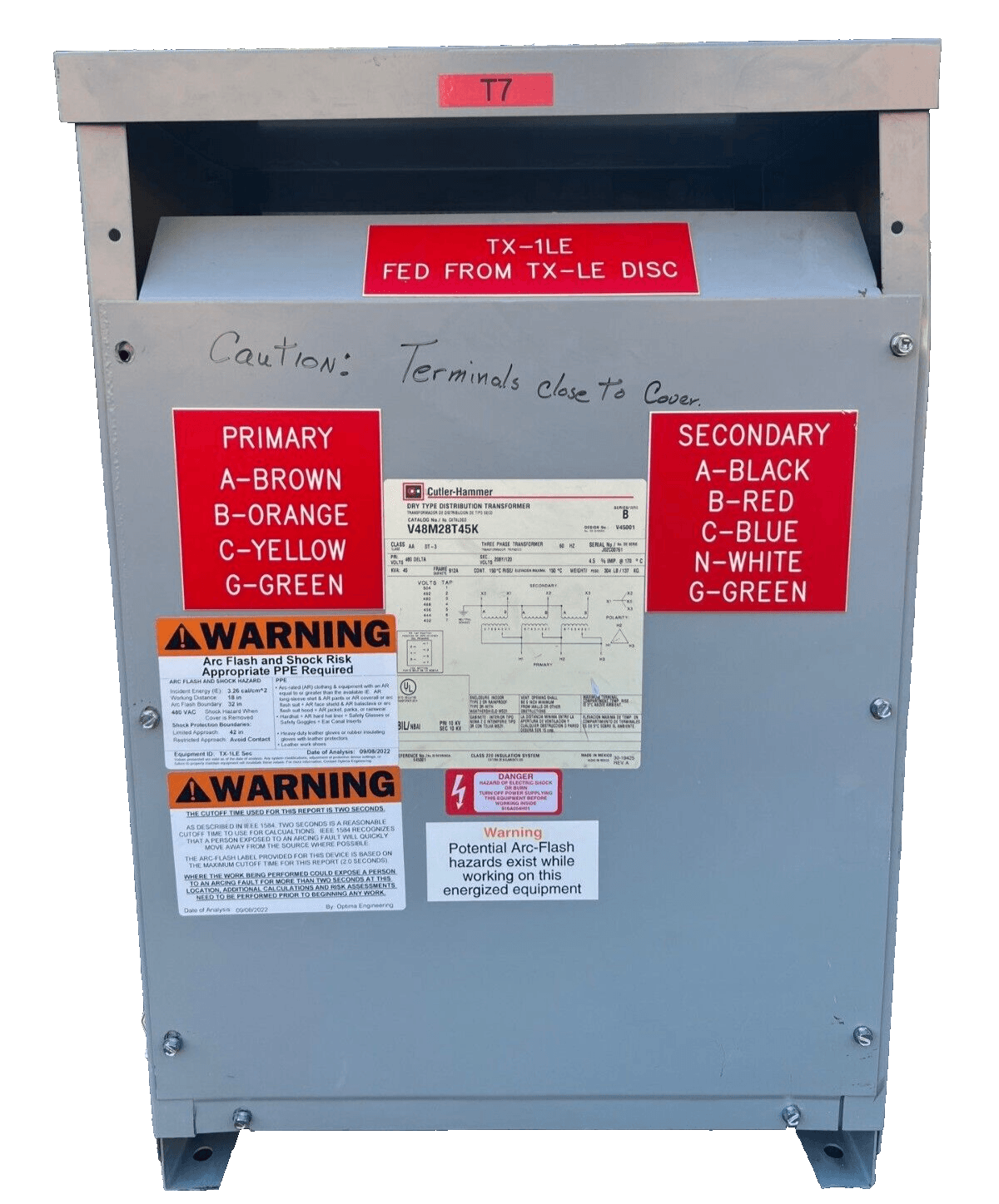45KVA Cutler Hammer V48M28T45K Transformer Pri 480V Sec 208/120V 3PH Indoor – image 1