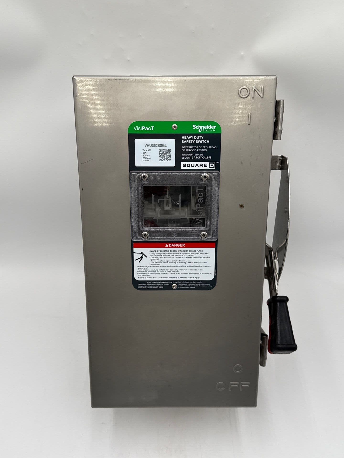 Square D VHU362SSGL Safety Disconnect Switch 60A 3P 600V Type 4X Encl SS – image 1