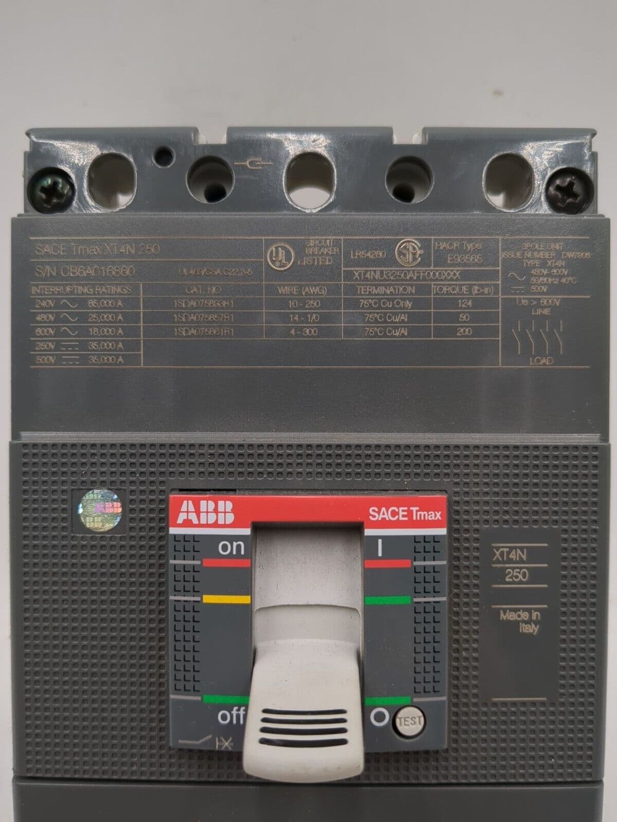 ABB XT4NU3250AFF000XXX Circuit Breaker — image 1 of 10