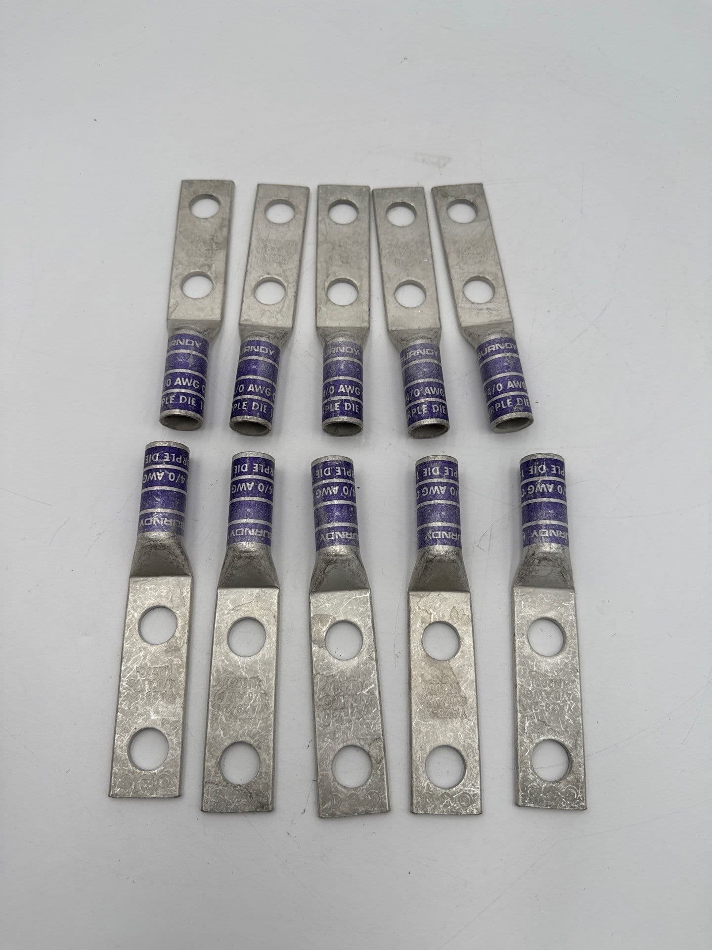 10PC Burndy YA282N 2-Hole 1/2'' Stud 4/0 AWG Long Barrel Copper Compression Lug