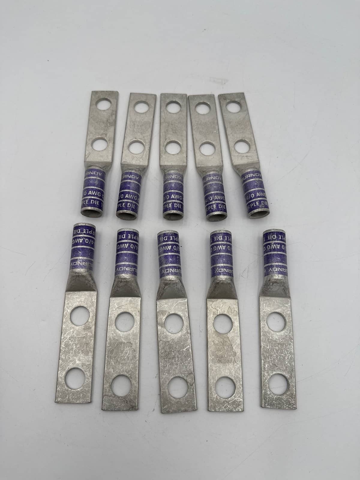 10PC Burndy YA282N 2-Hole 1/2'' Stud 4/0 AWG Long Barrel Copper Compression Lug