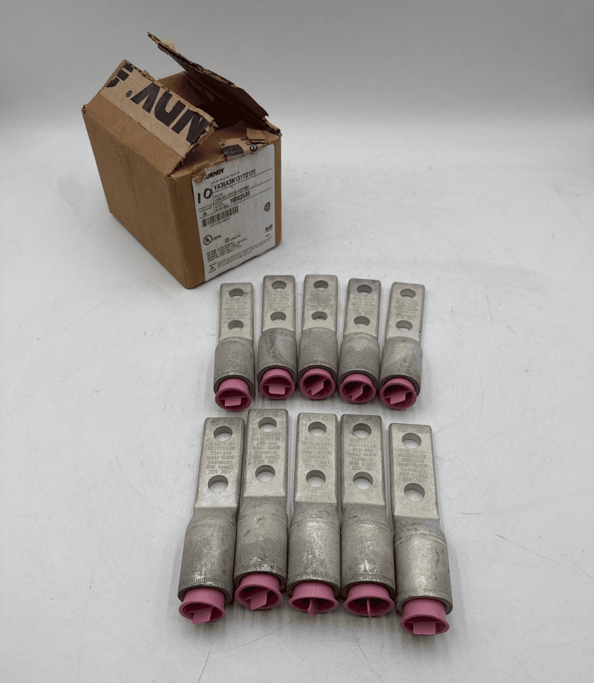 10PC Burndy YA36A3N131TD12E 2 Holes Aluminum Compression Lug Terminal Lot of 10 – image 1