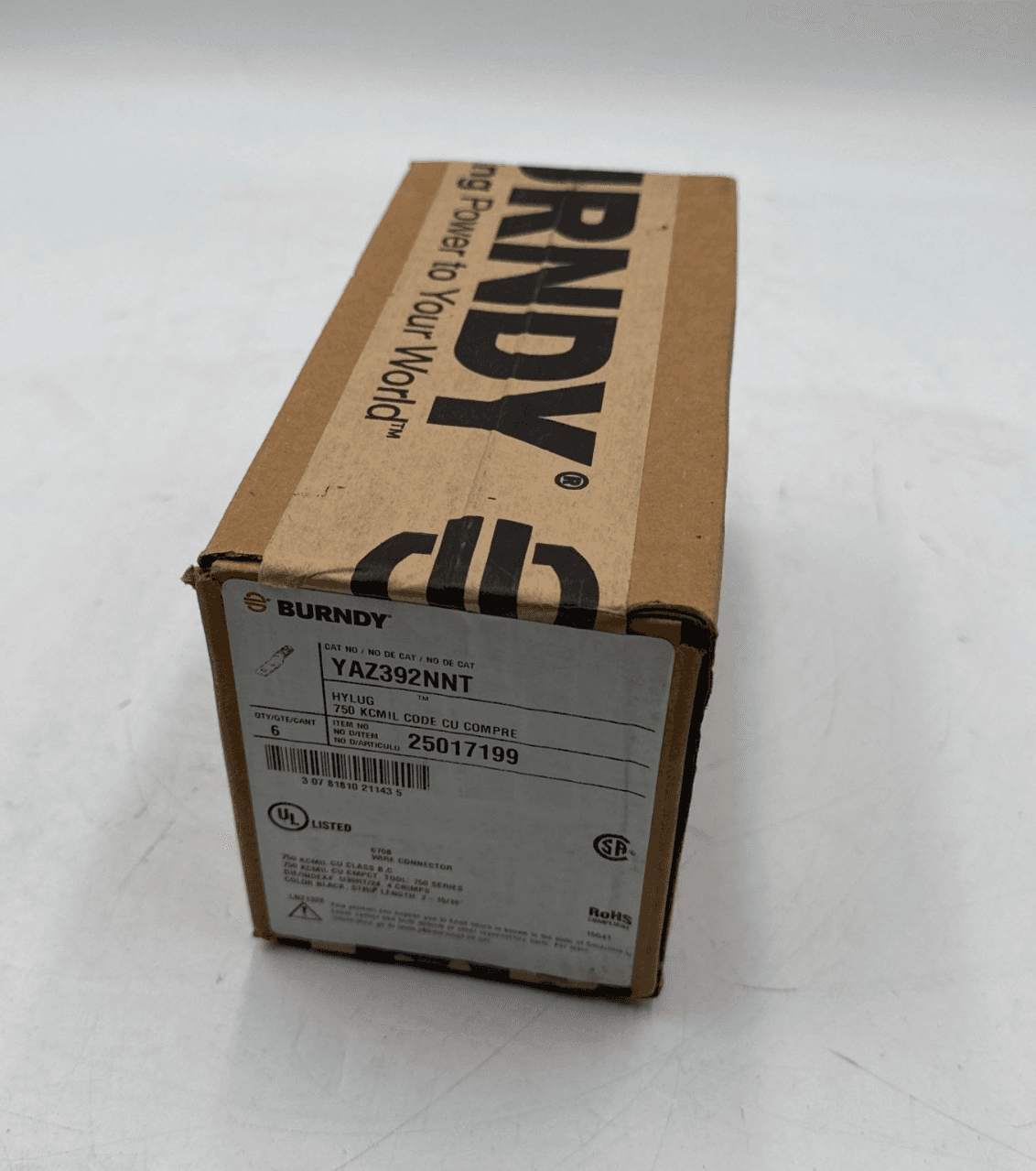 6PC Burndy YAZ392NNT Compression Lug 750MCM 1/2" Stud Long Barrel CU YAZ392N – image 1