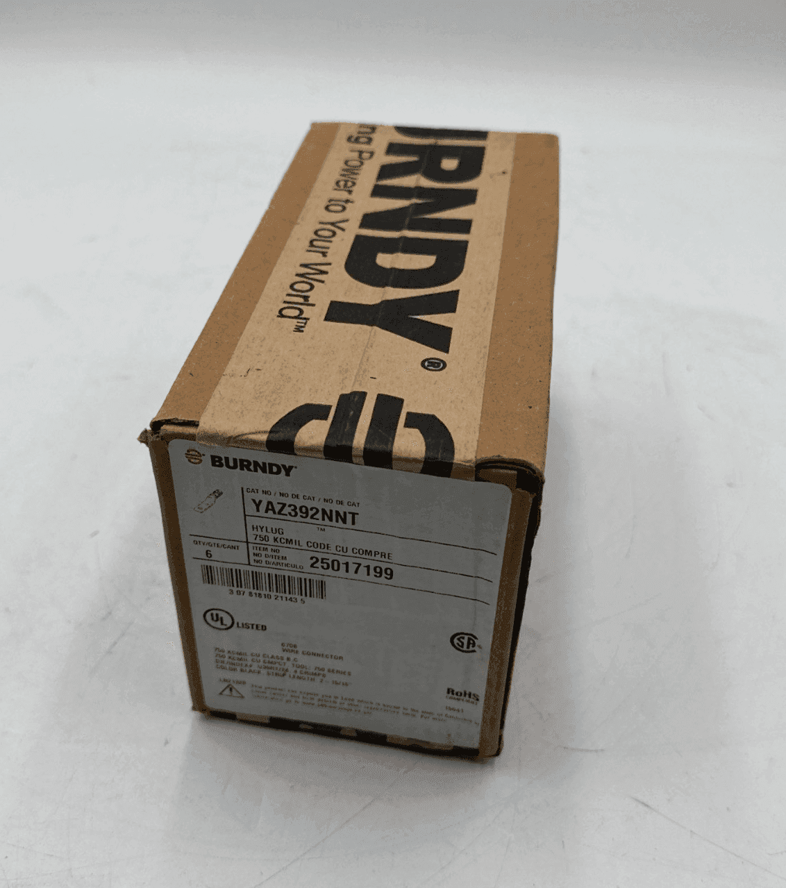 6PC Burndy YAZ392NNT Compression Lug 750MCM 1/2" Stud Long Barrel CU YAZ392N