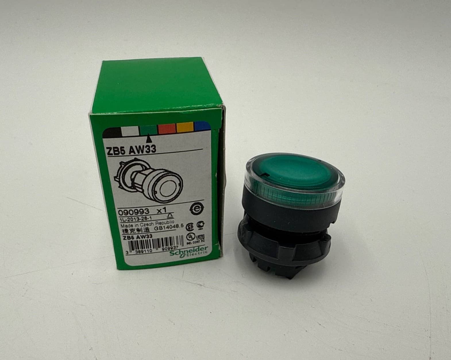 Schneider ZB5 AW33 Push Button Green Flush Illuminated 22mm Head