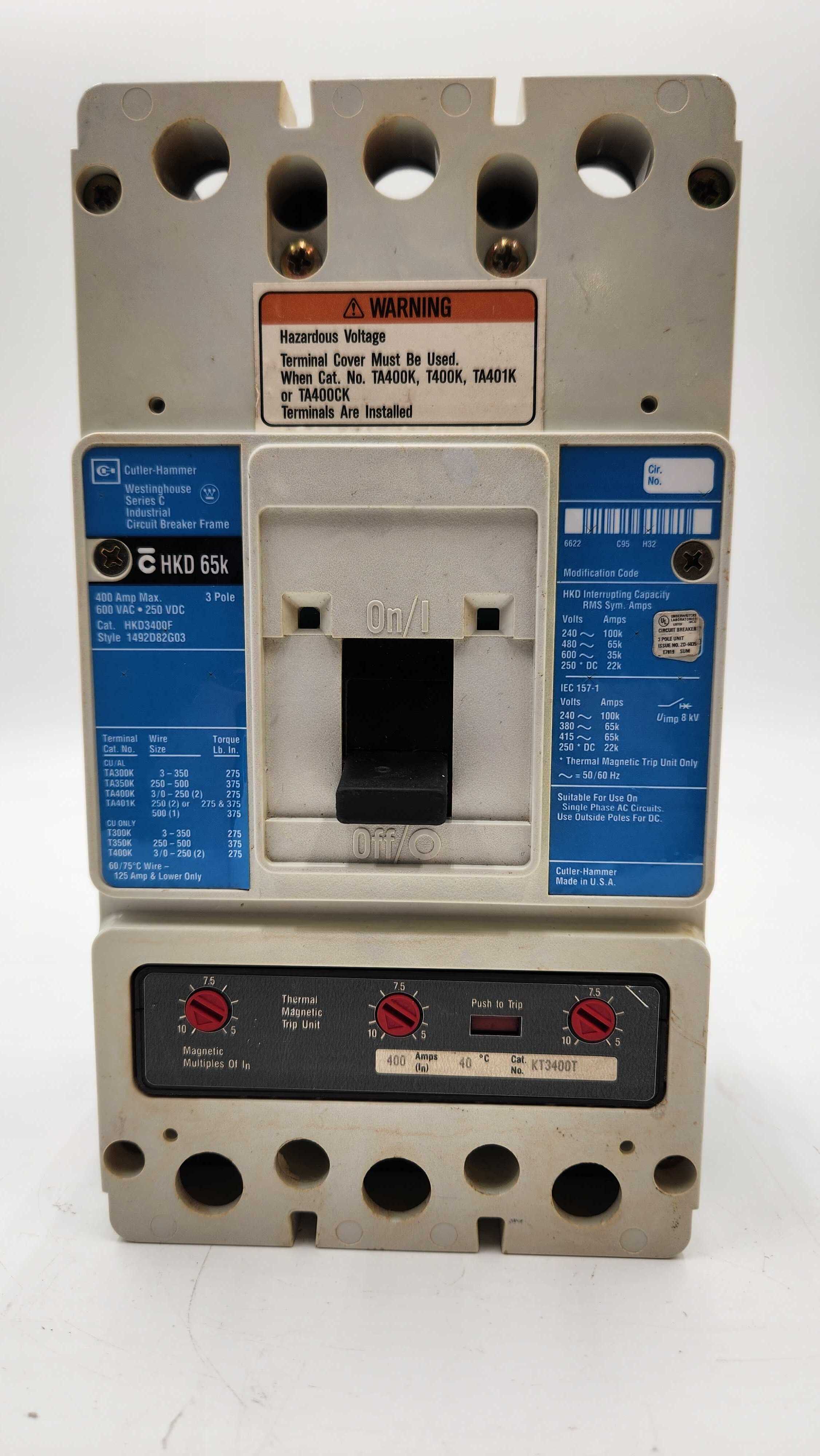 Westinghouse KD3350 Circuit Breaker 400A 600V 3 Pole