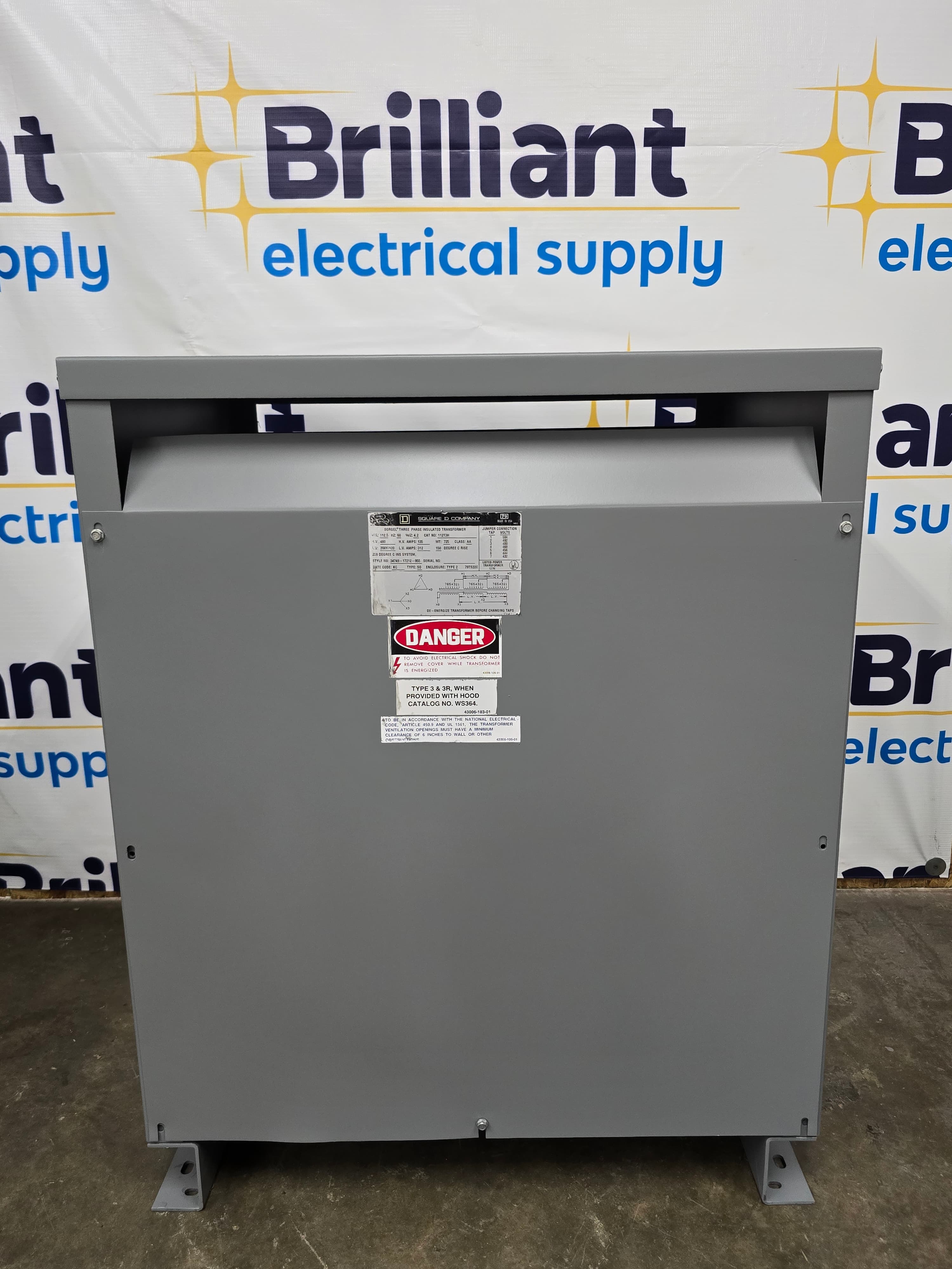 112.5 kVA Square D 112T3H Transformer Pri 480V Sec 208/120V 3PH Indoor – image 1