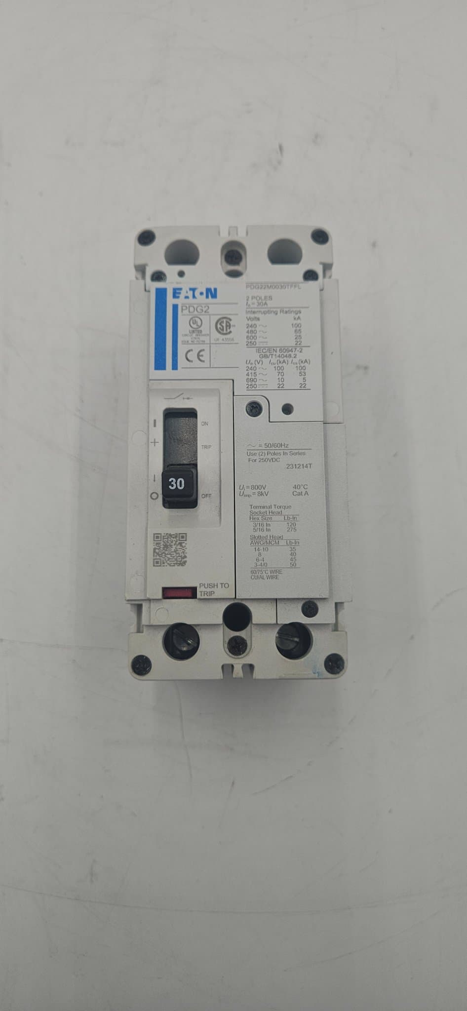 Eaton PDG22M0030TFFL Circuit Breaker 30A 2P 600V – image 1