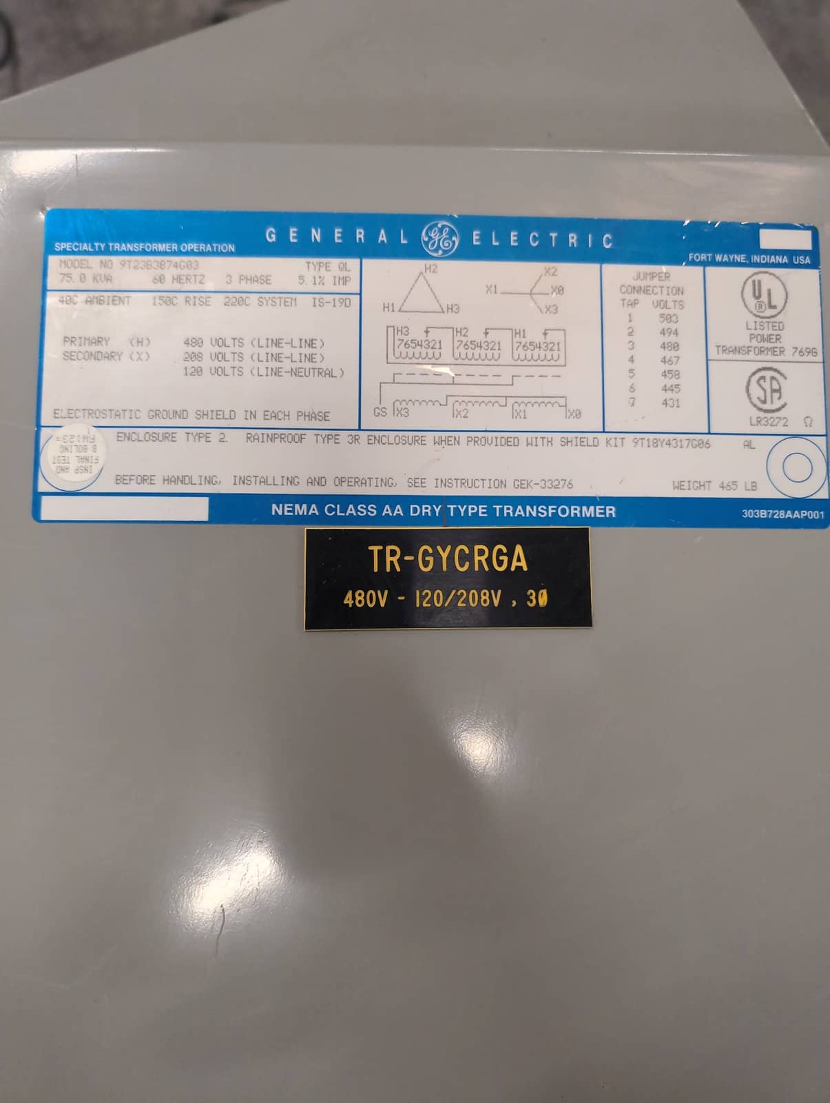 GE 9T23B3874G03 Dry Type Transformers — image 1 of 10