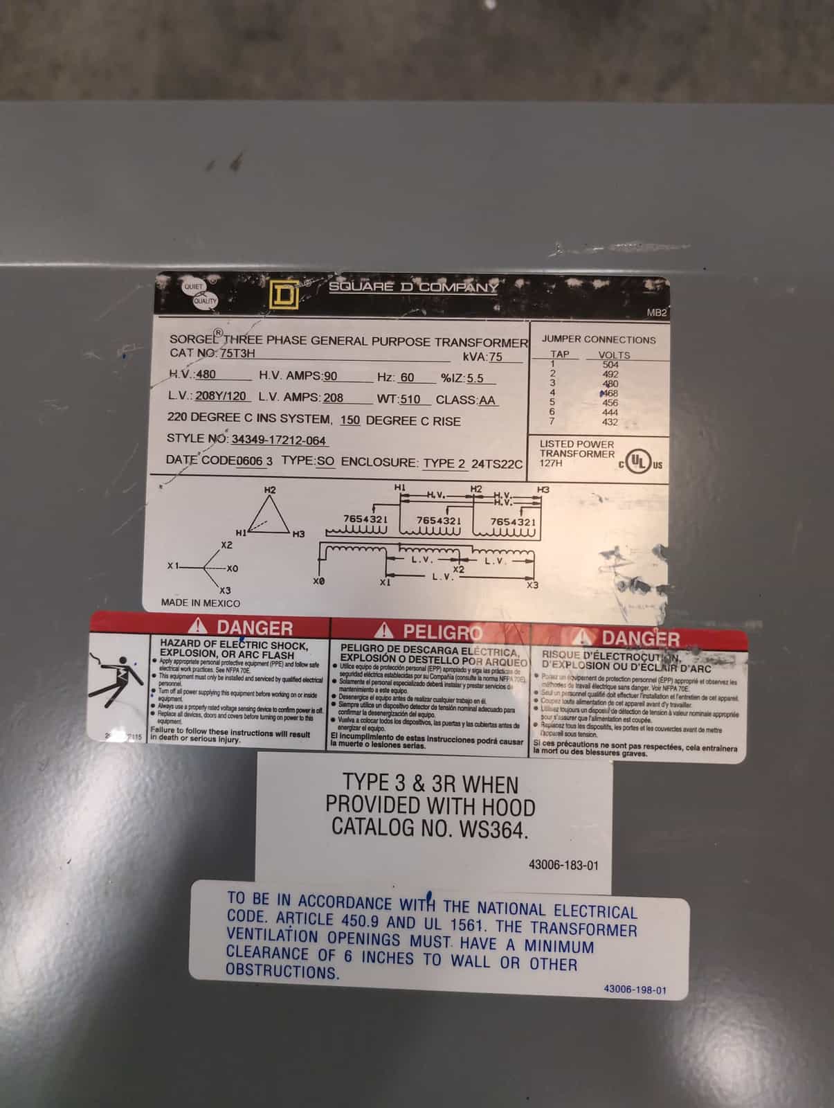 Square D 75T3H Dry Type Transformers — image 1 of 10