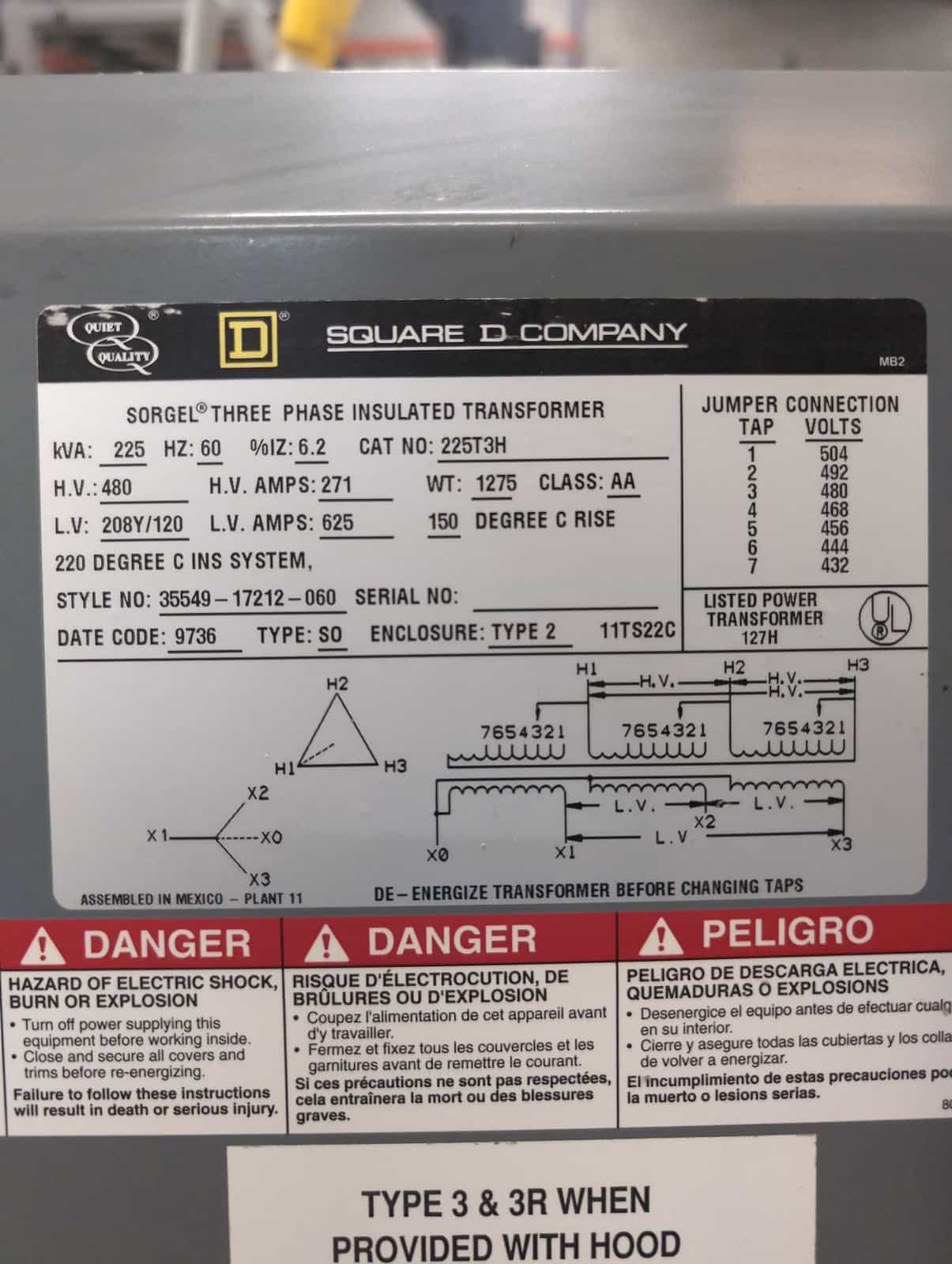 Square D 225T3H Dry Type Transformers — image 1 of 10