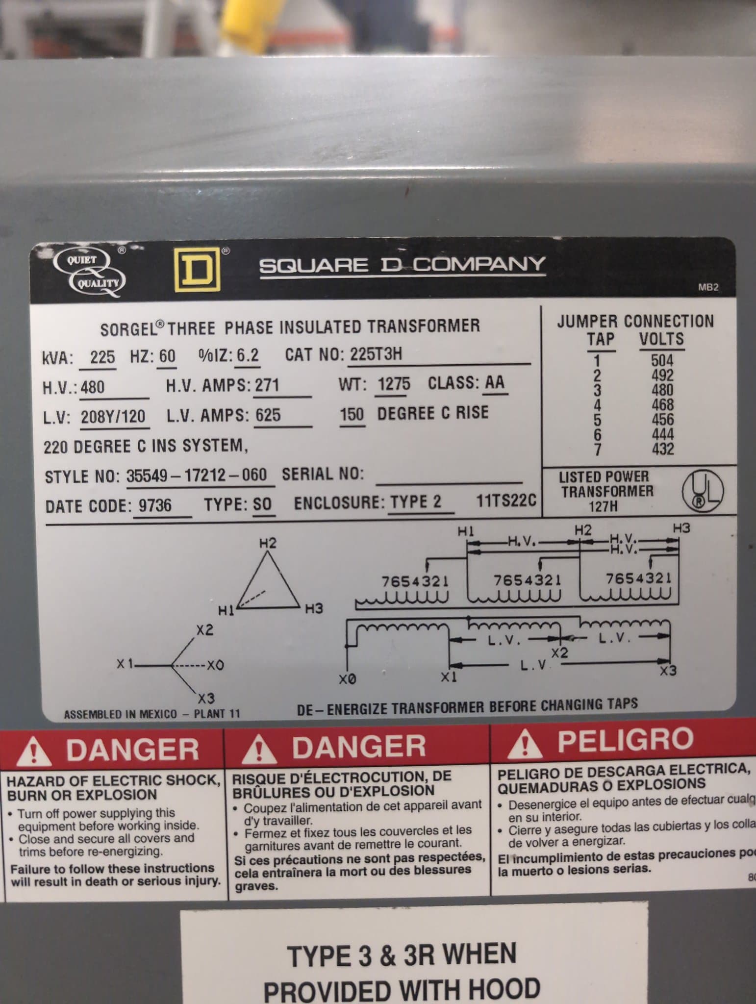 Square D 225T3H Dry Type Transformers — image 1 of 10