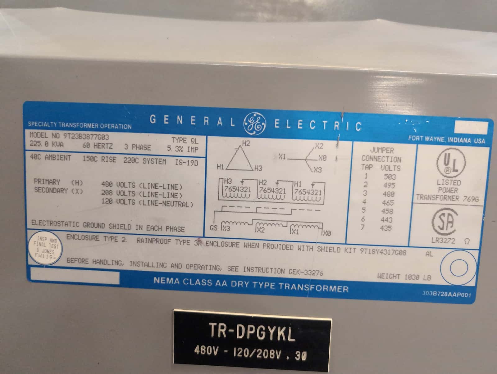 GE 9T23B3877G03 Dry Type Transformers — image 1 of 10