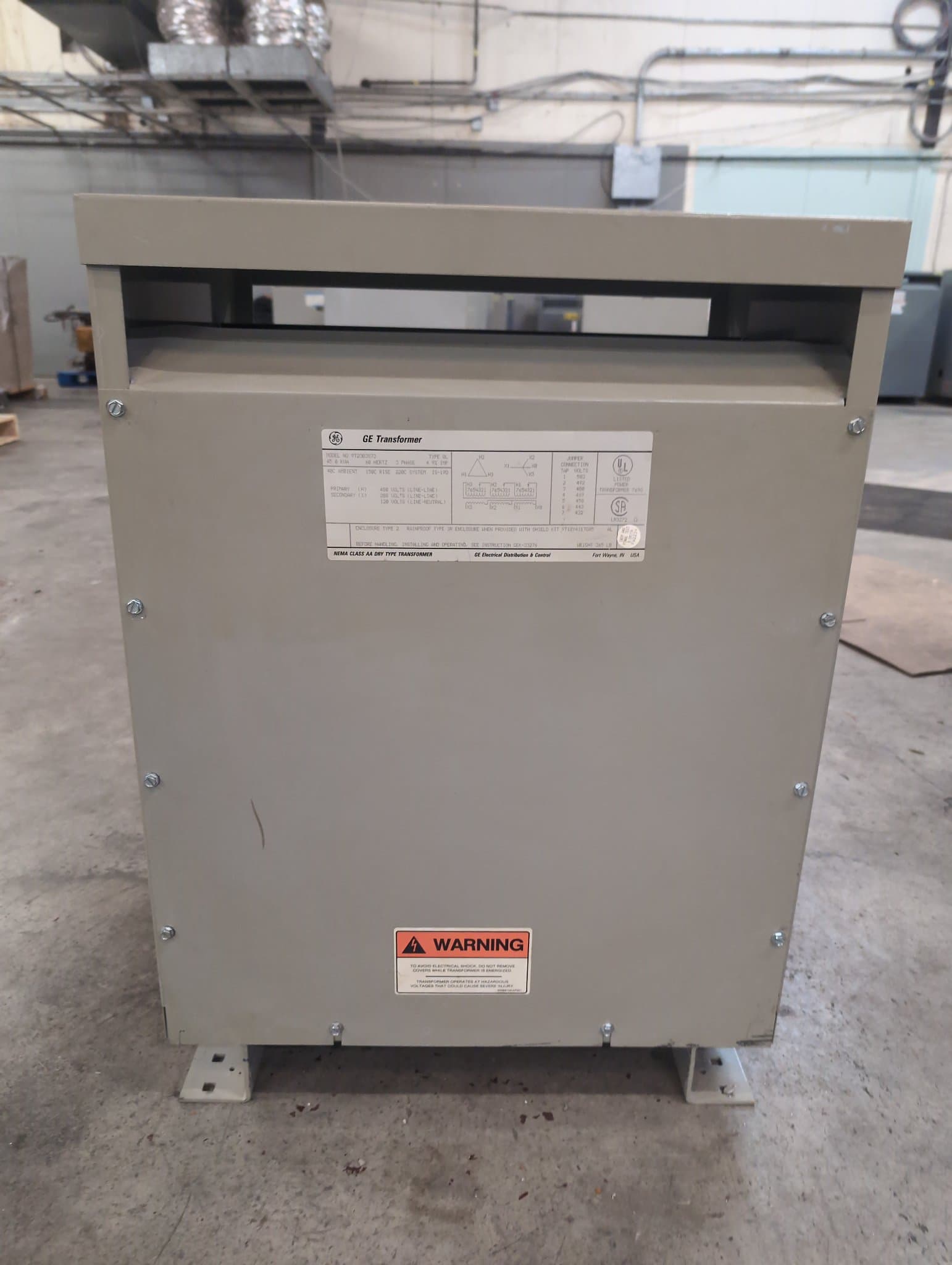 GE 9T238B3873 45KVA Transformer 480V/208-120V Indoor Enclosure