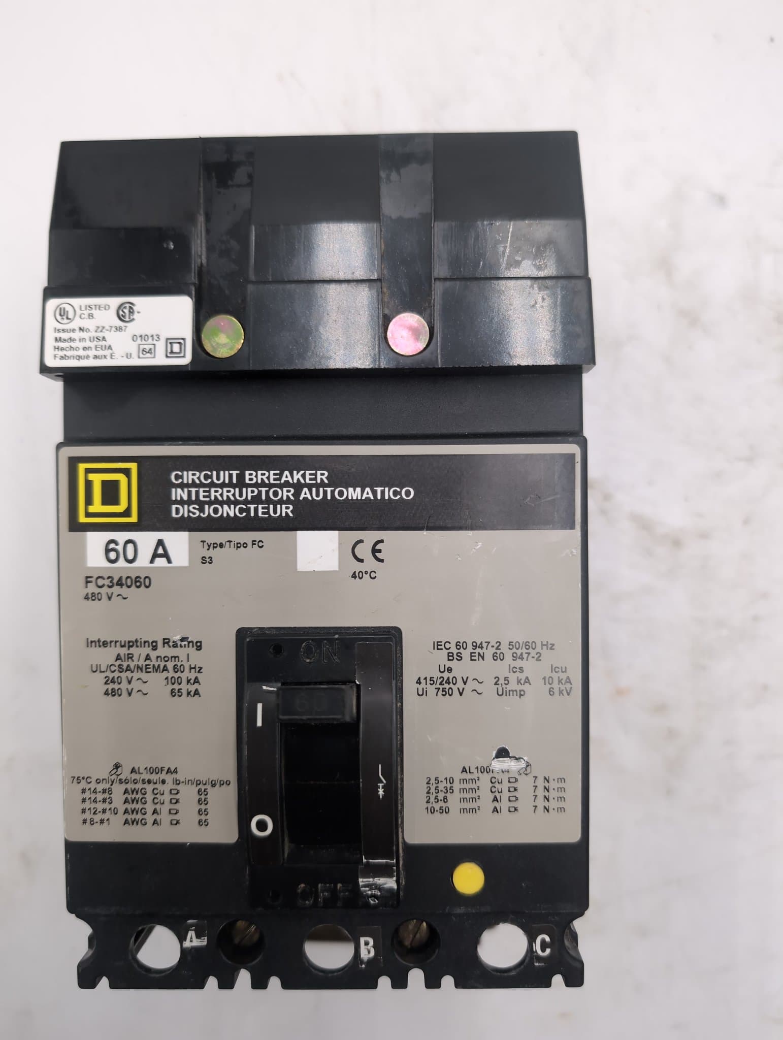 Square D FC34060 Circuit Breaker 60A 3P 480V I-Line