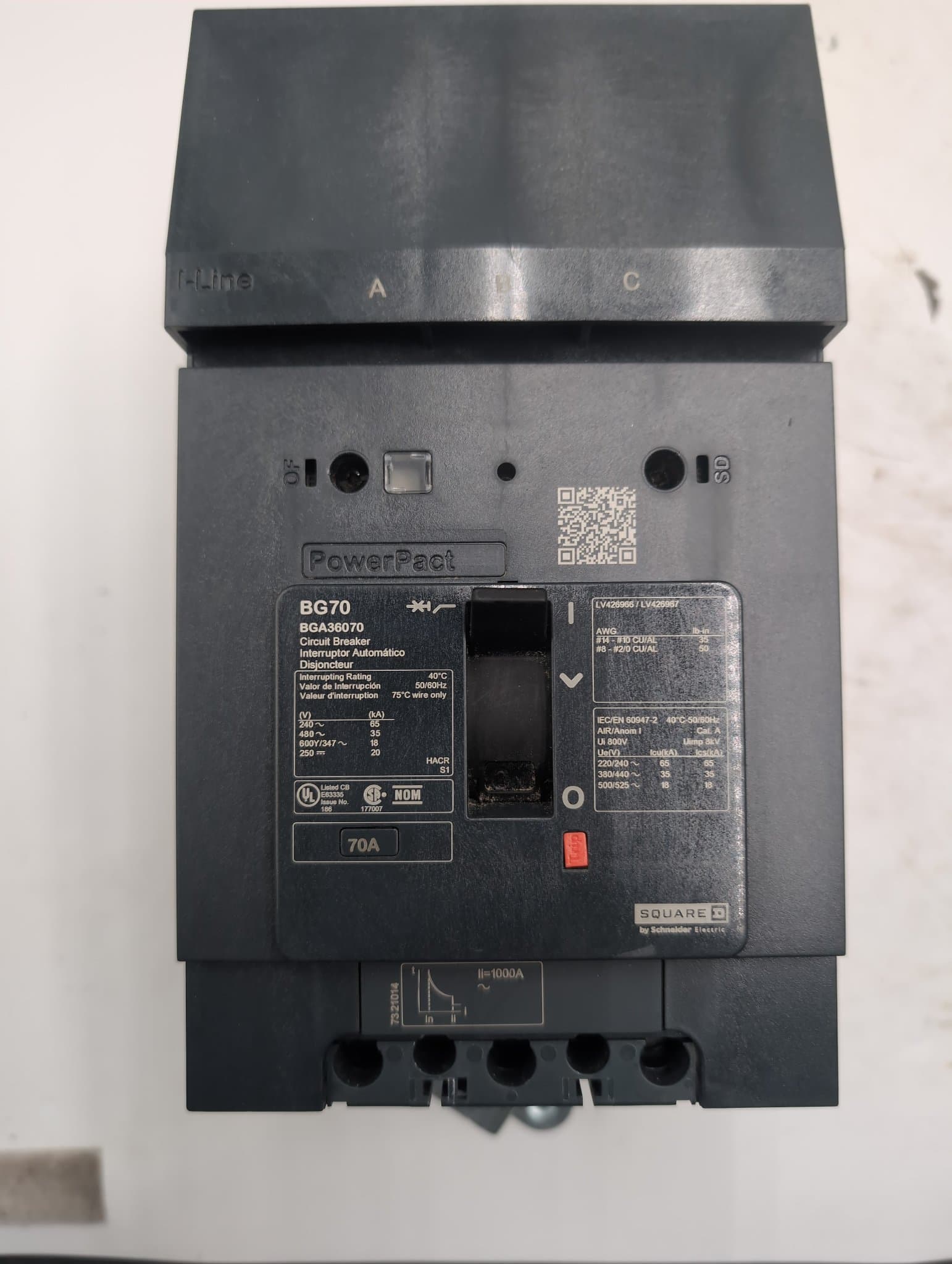 Square D BGA36070 Circuit Breaker 70A 600V 3P BGA