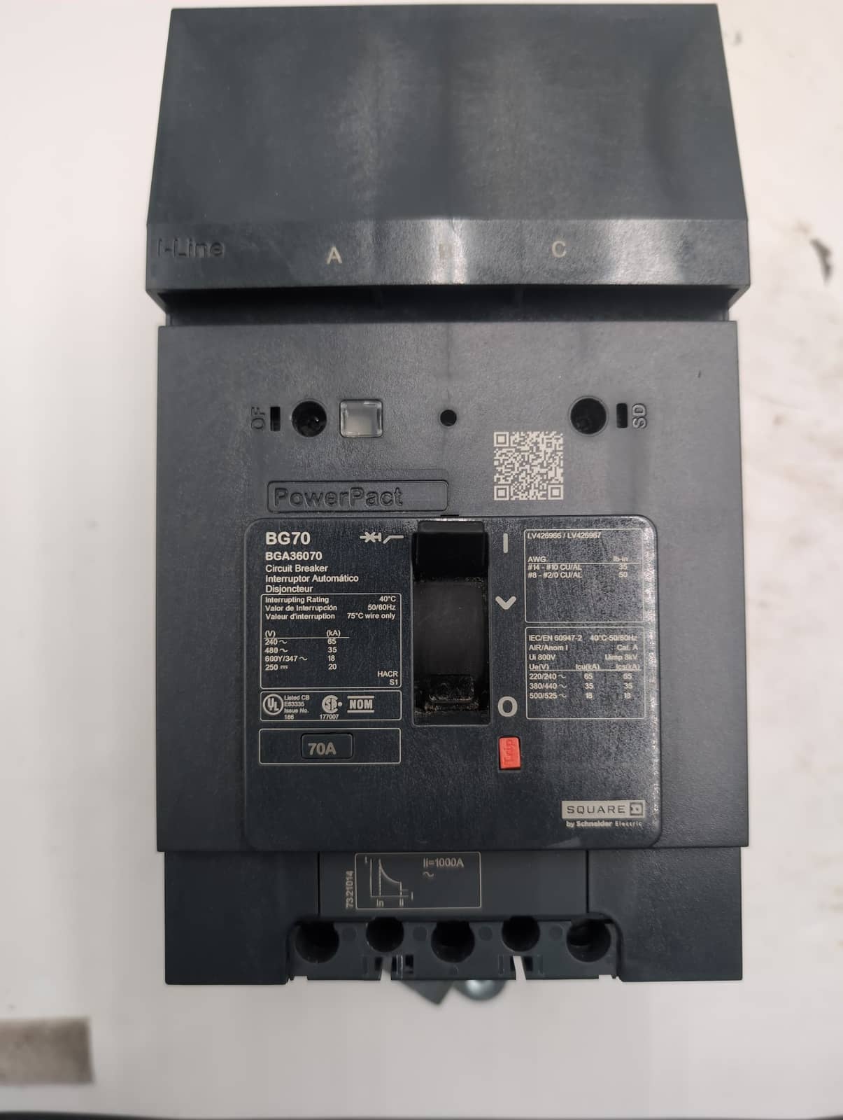 Square D BGA36070 Circuit Breaker 70A 600V 3P BGA