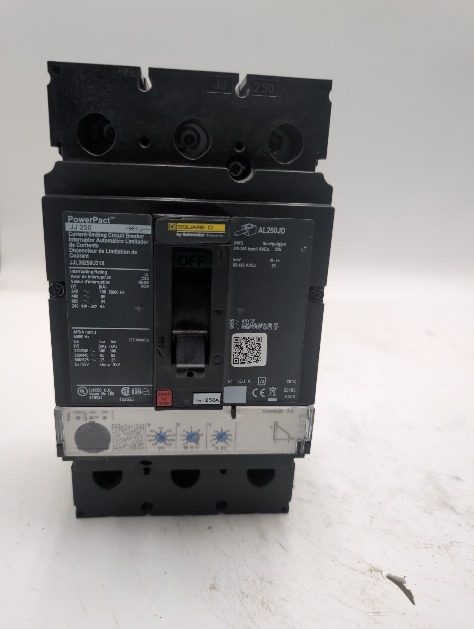 Square D JJL36250U31X Circuit Breaker 250A 600V 3P