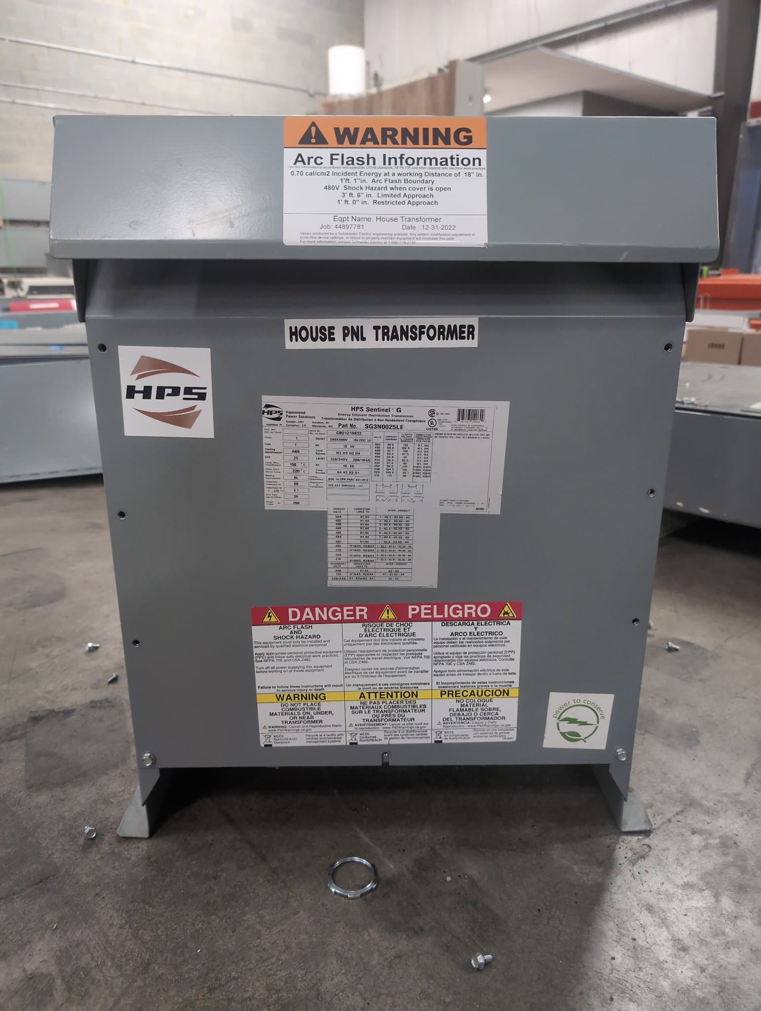 Hammond SG3N0025LE 25kVA Dry Type Transformer 480/240V 120/240V NEMA 3R Outdoor – image 1