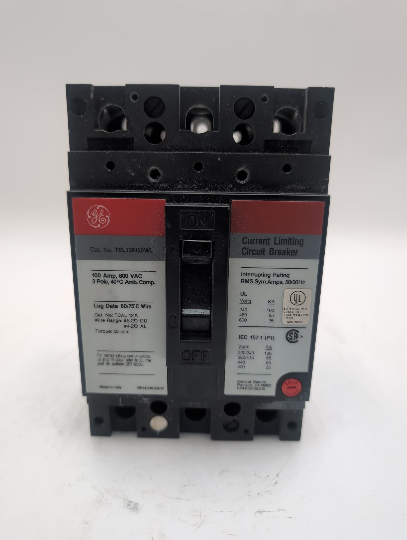 GE TEL136100WL Circuit Breaker 100A 3P 600V – image 1