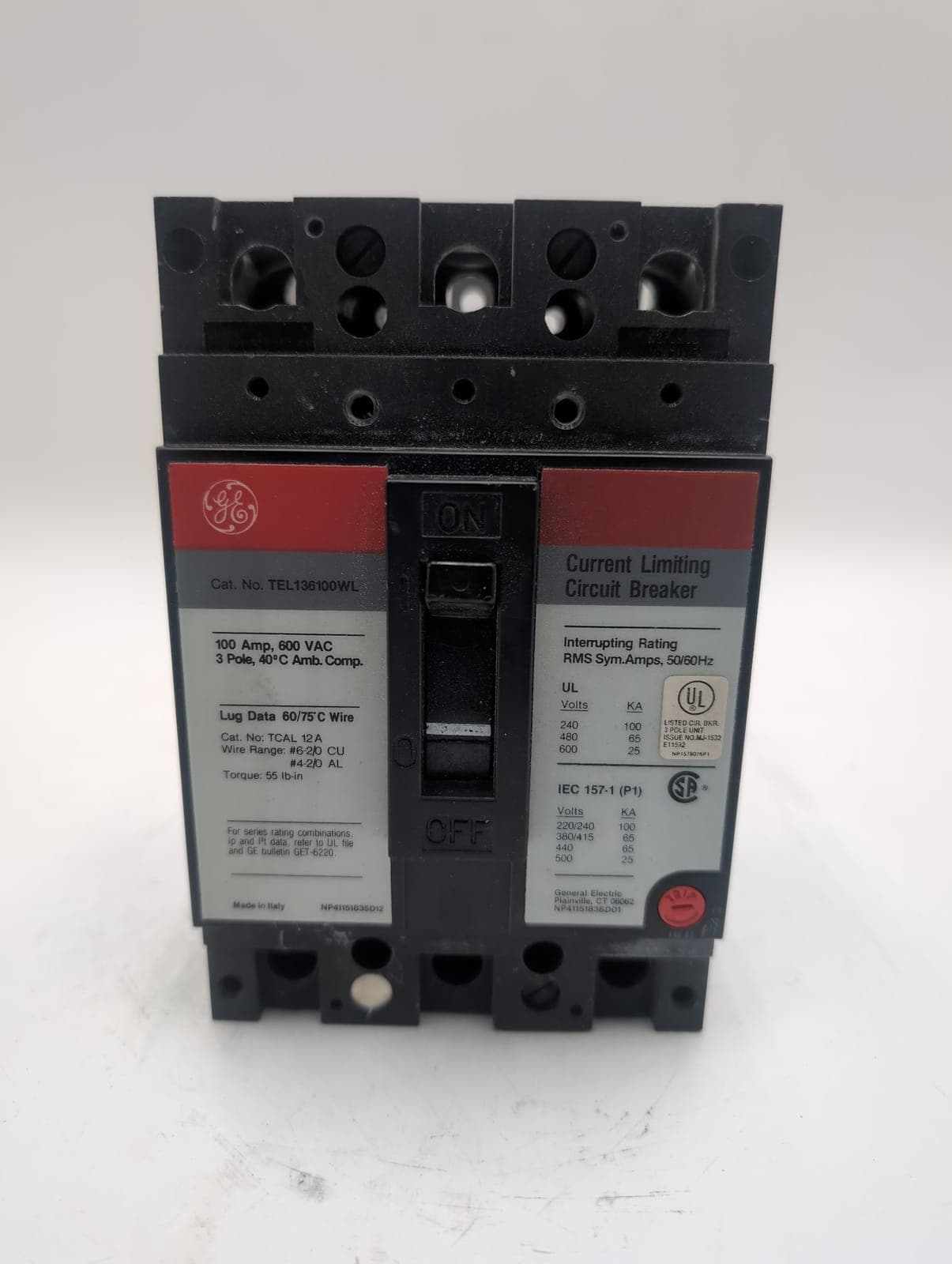 GE TEL136100WL Circuit Breaker 100A 3P 600V