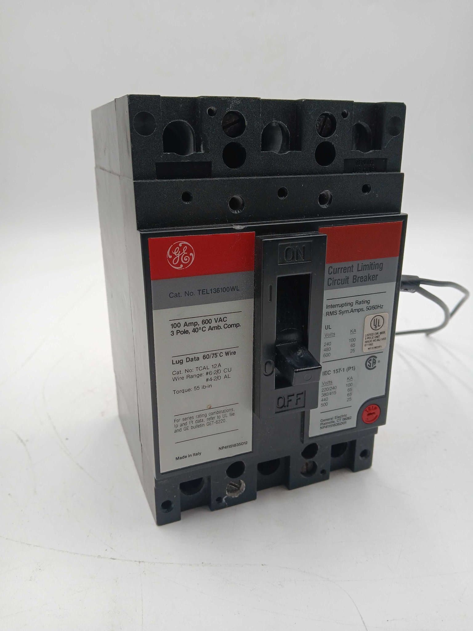 GE TEL136100WL Circuit Breaker 100A 3P 600V – image 1