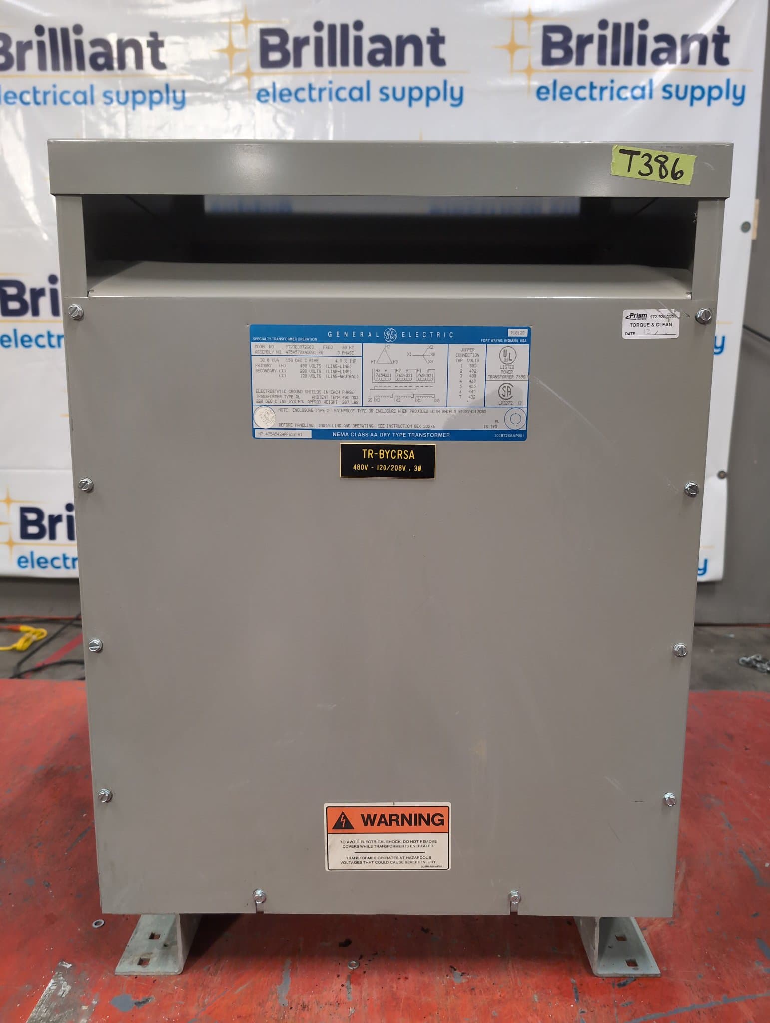 GE 9T23B3872G03 Dry Type Transformer 30kVA 480V 208Y/120V Indoor – image 1