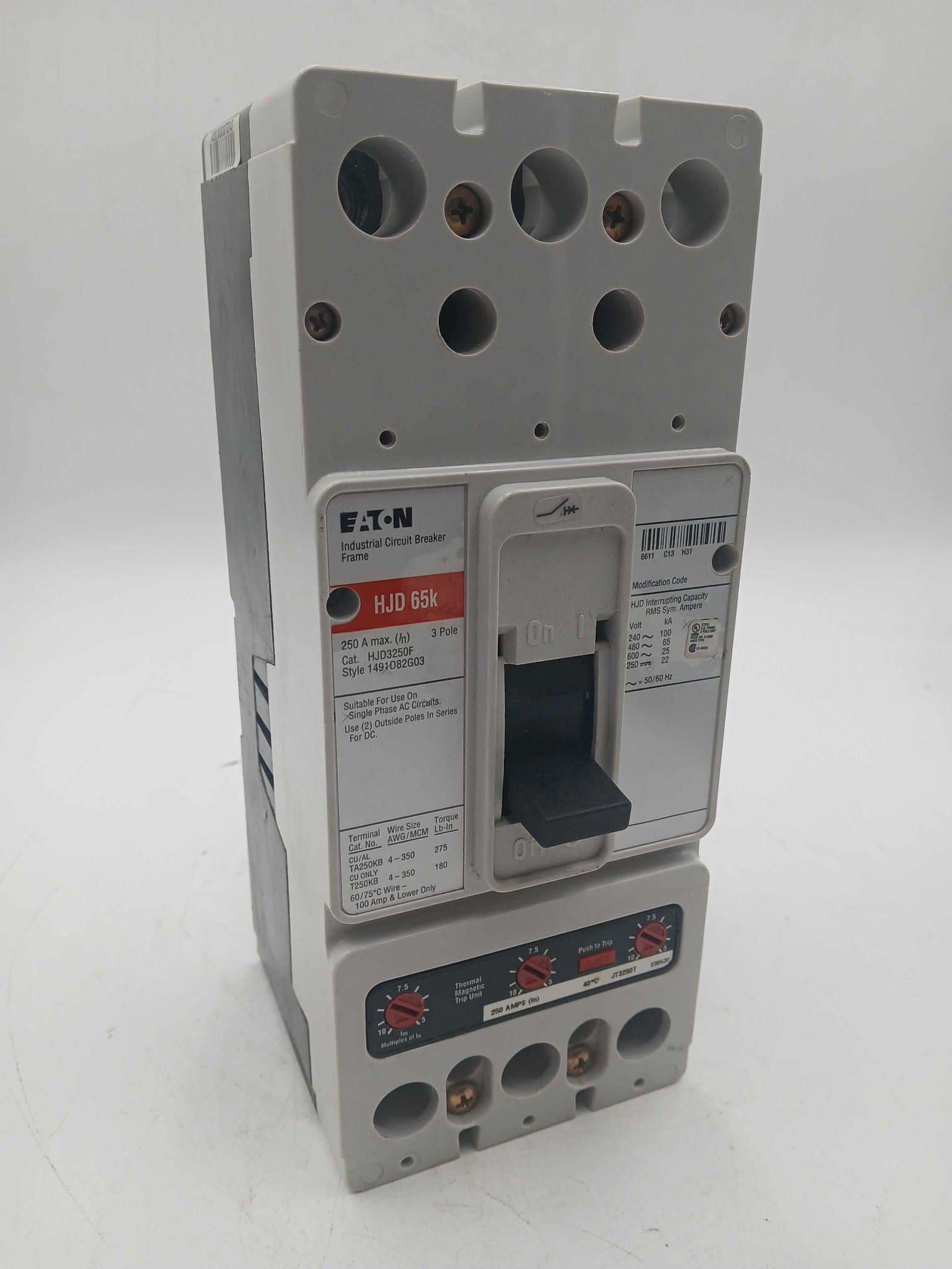 Eaton HJD3250F Circuit Breaker 250A 600V 3P with JT3250T Trip Unit – image 1