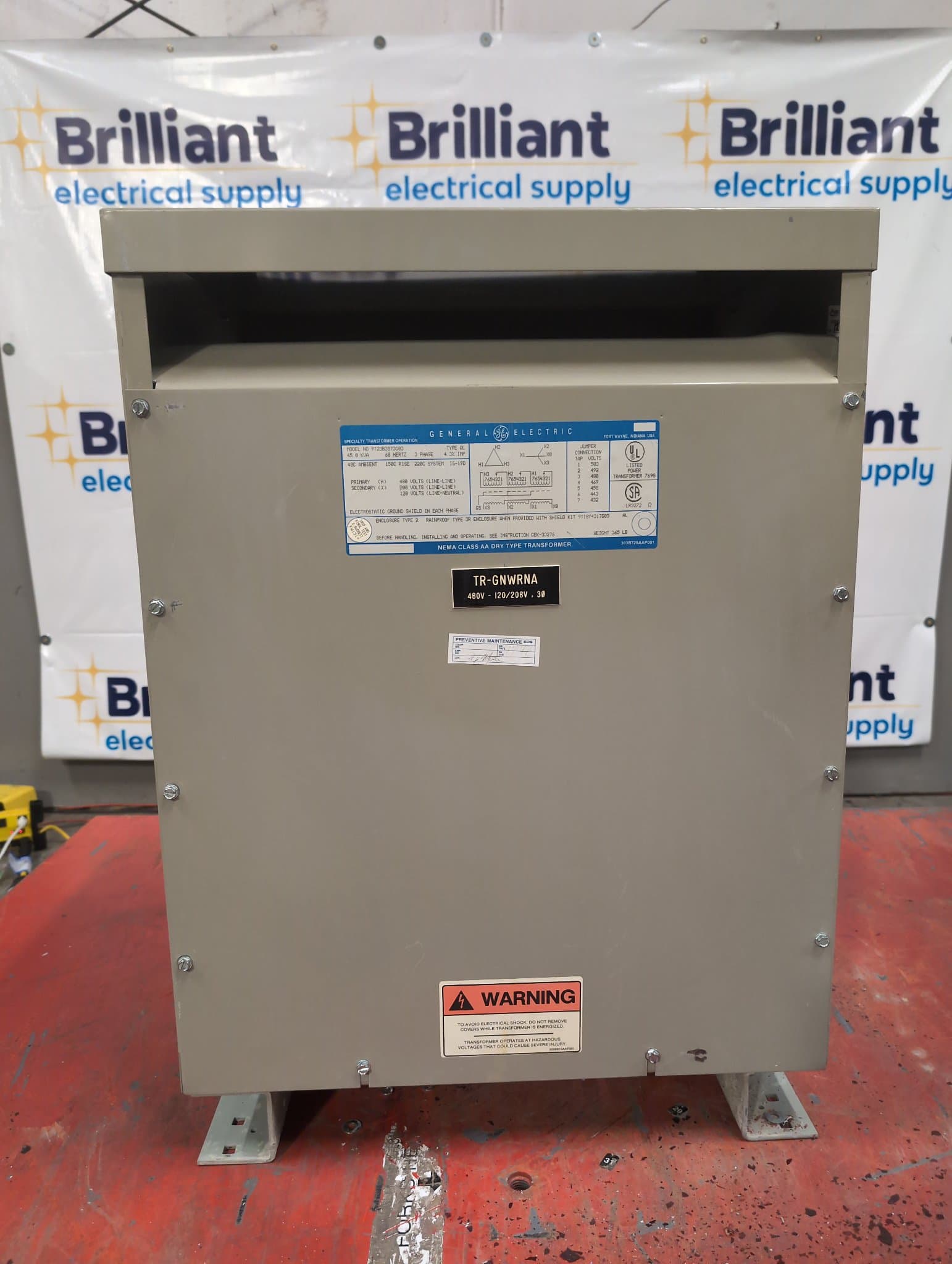 GE 9T23B3873G03 Dry Type Transformer 45kVA 480V 208/120V NEMA 2 – image 1