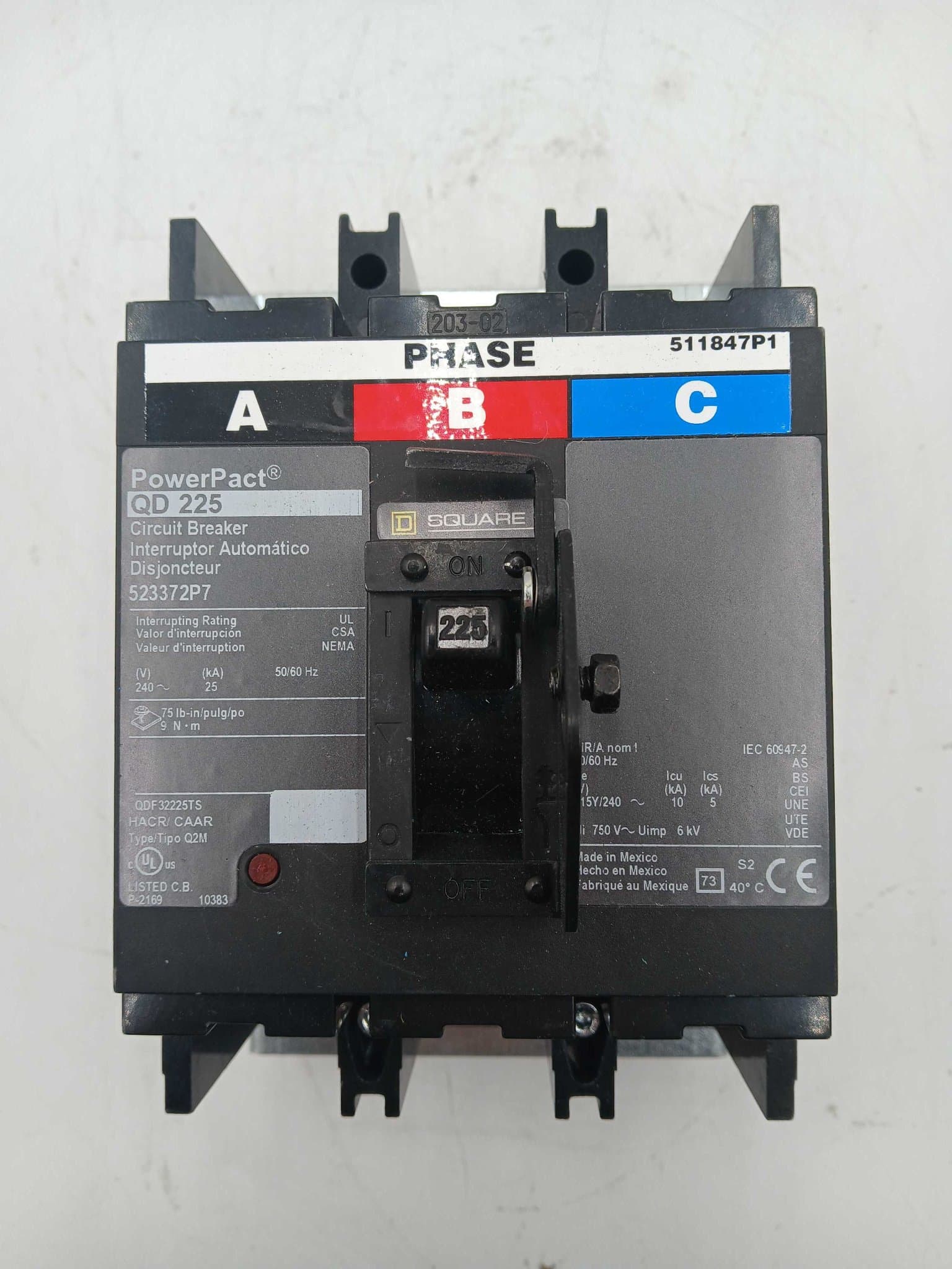 Square D QDL32225 Circuit Breaker 225A 240V 3 Pole – image 1