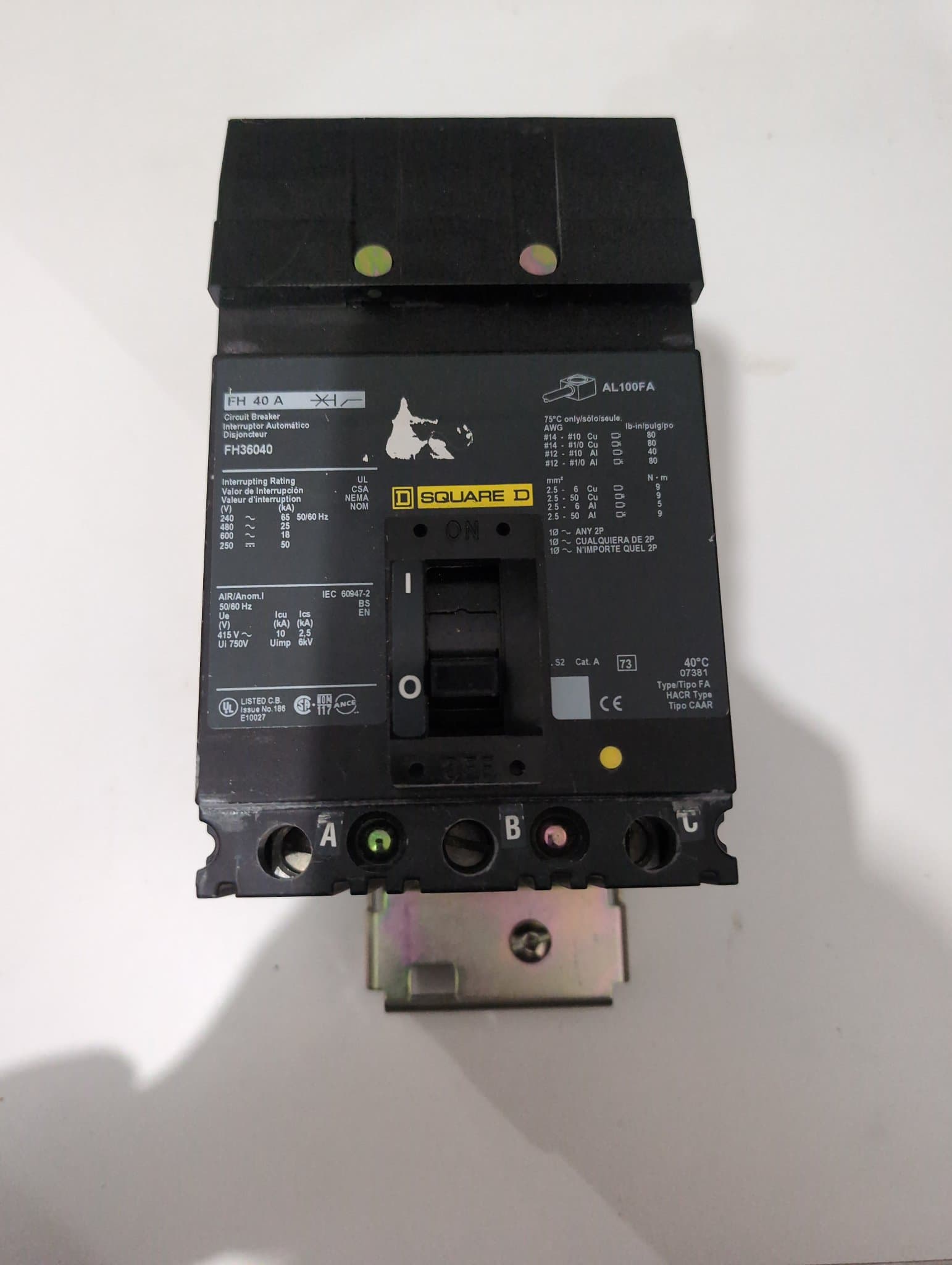 Square D FH36040 Circuit Breaker 40A 600V 3P I-Line – image 1