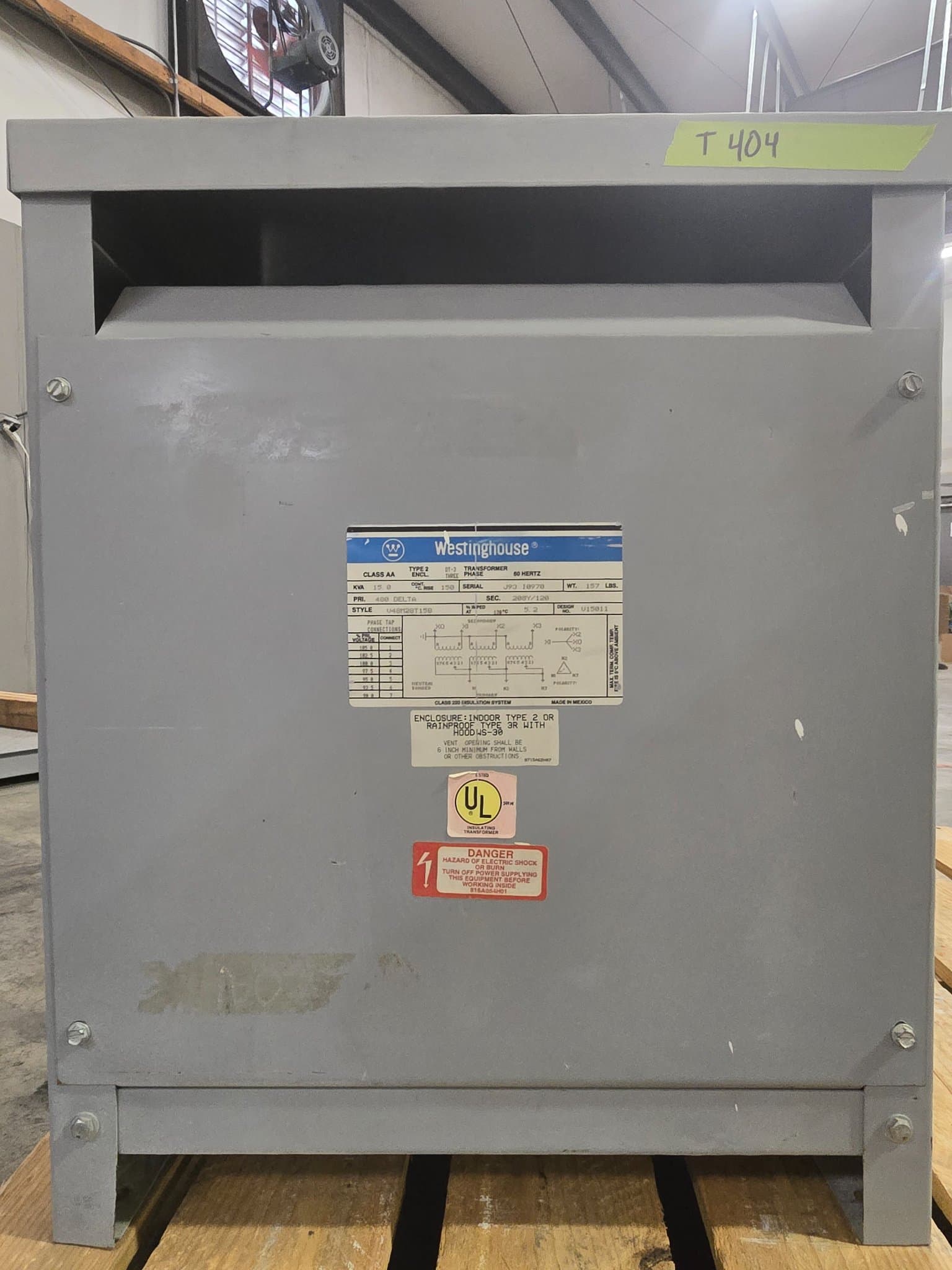 Westinghouse V48M28T15B 15kVA Dry Type Transformer 480V/208Y-120V NEMA 2 – image 1