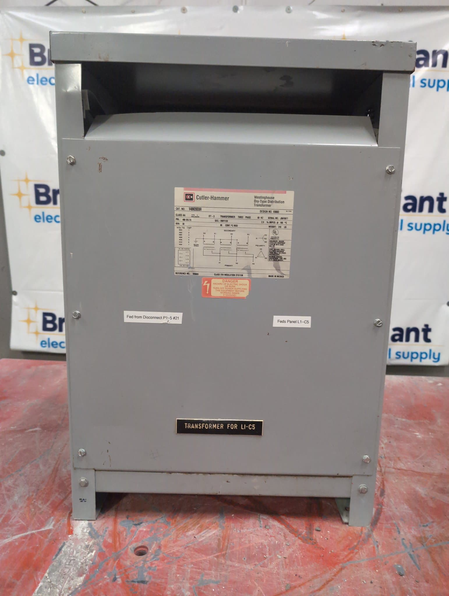 Westinghouse V48M28B30R 30kVA Dry Type Transformer 480V/208-120V NEMA 1 – image 1
