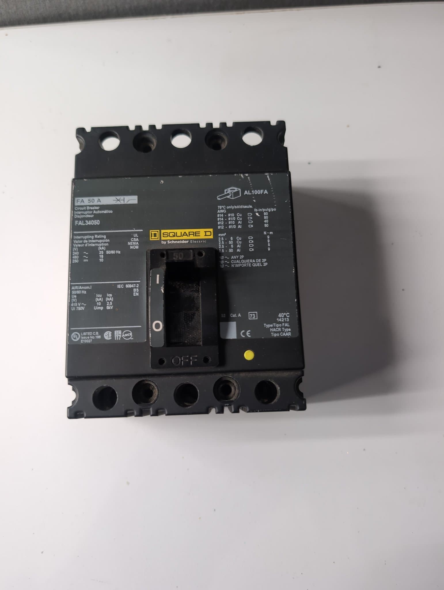 Square D FAL34050 I-Line Circuit Breaker 50A 3P 480V – image 1