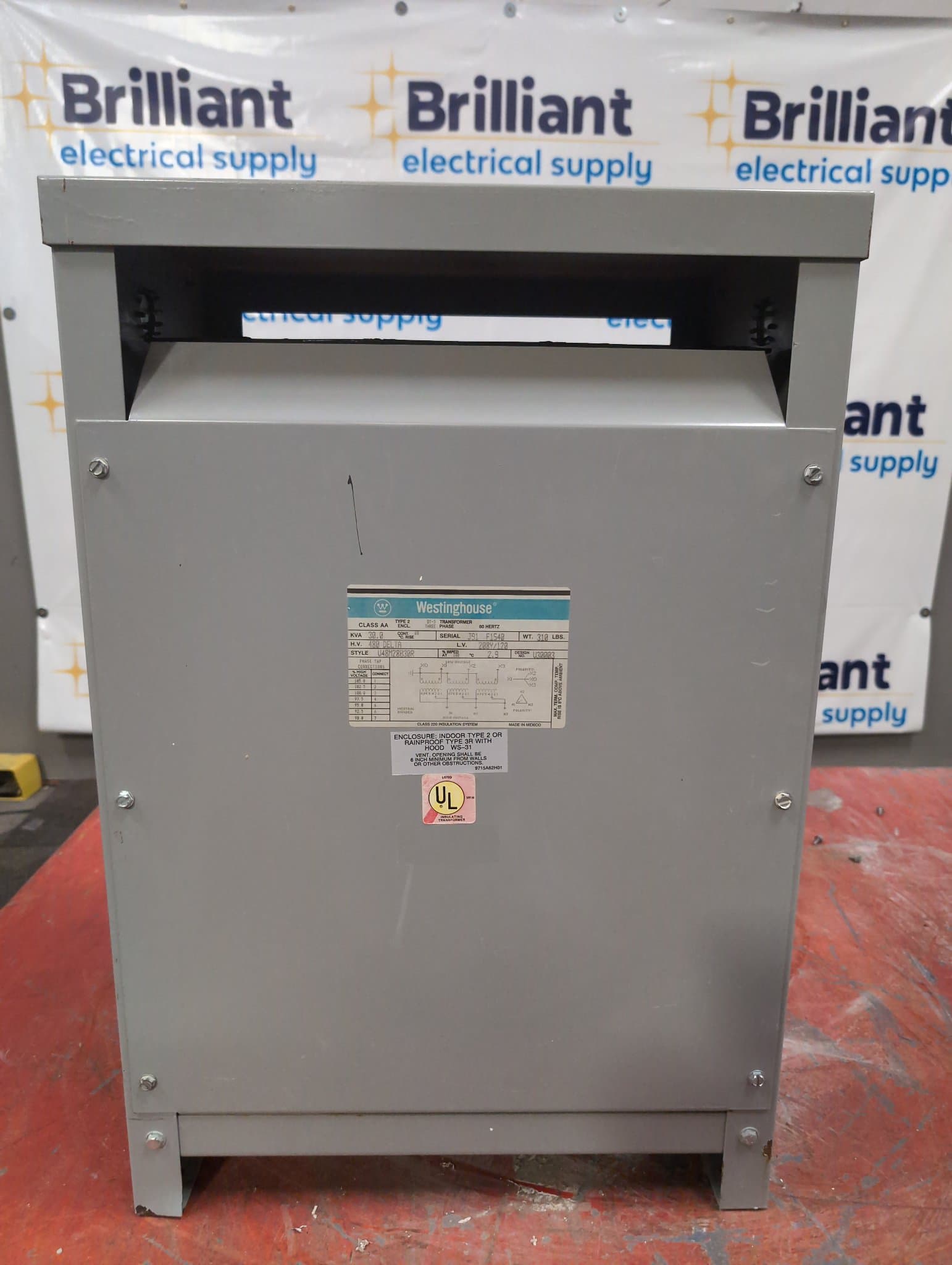 Westinghouse V48M28B30R 30kVA Dry Type Transformer 480V/208-120V NEMA 2
