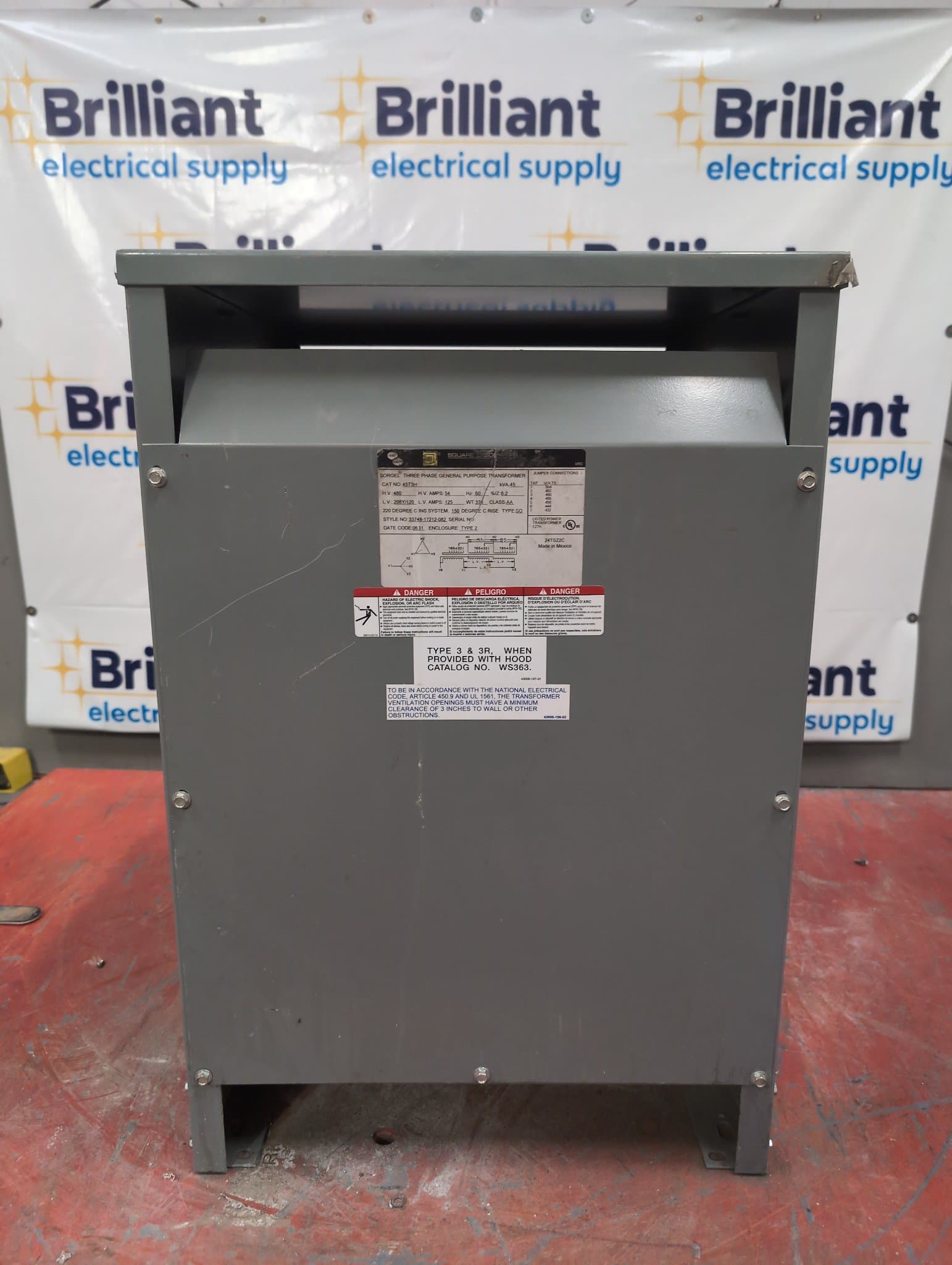 Square D 45T3H 45kVA Dry Type Transformer 480V/208-120V 3PH NEMA 2