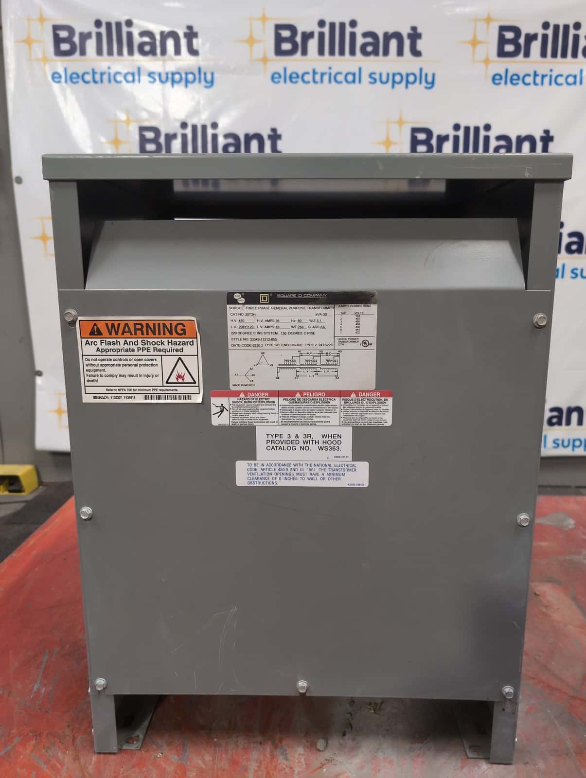 Square D 30T3H Dry Type Transformer 30kVA 480V/208-120V NEMA 2