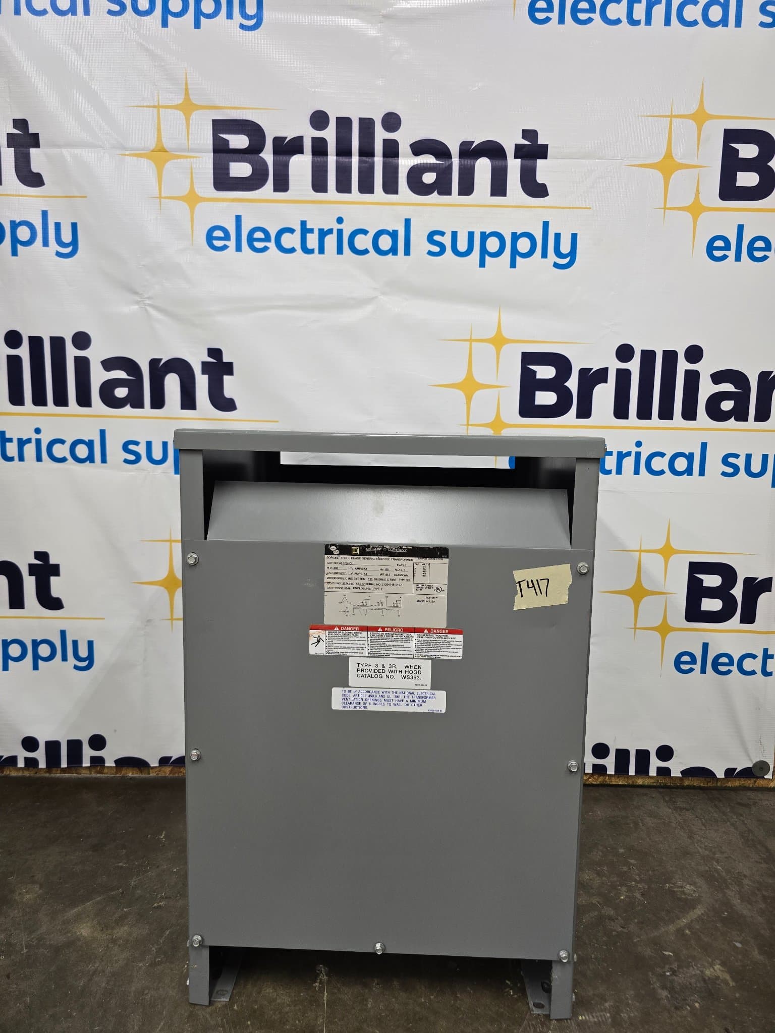 Square D 45T76HCU 45kVA Dry Type Transformer 480V/277V NEMA 1