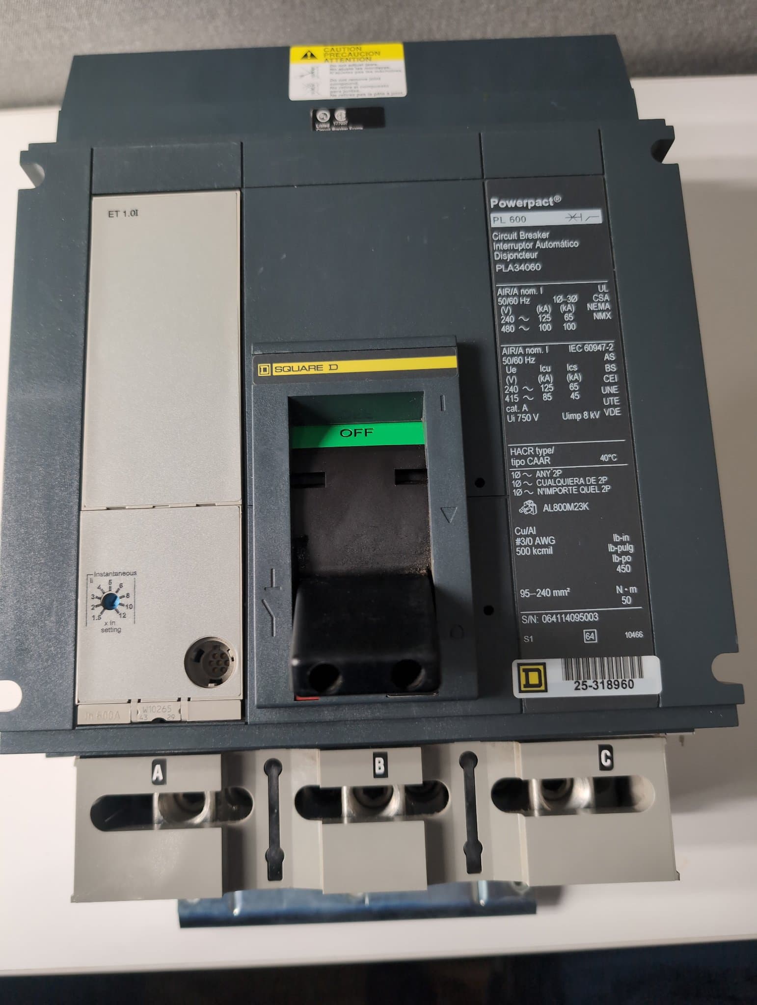 Square D PLA34060 Circuit Breaker 600A 480V 3P I-Line