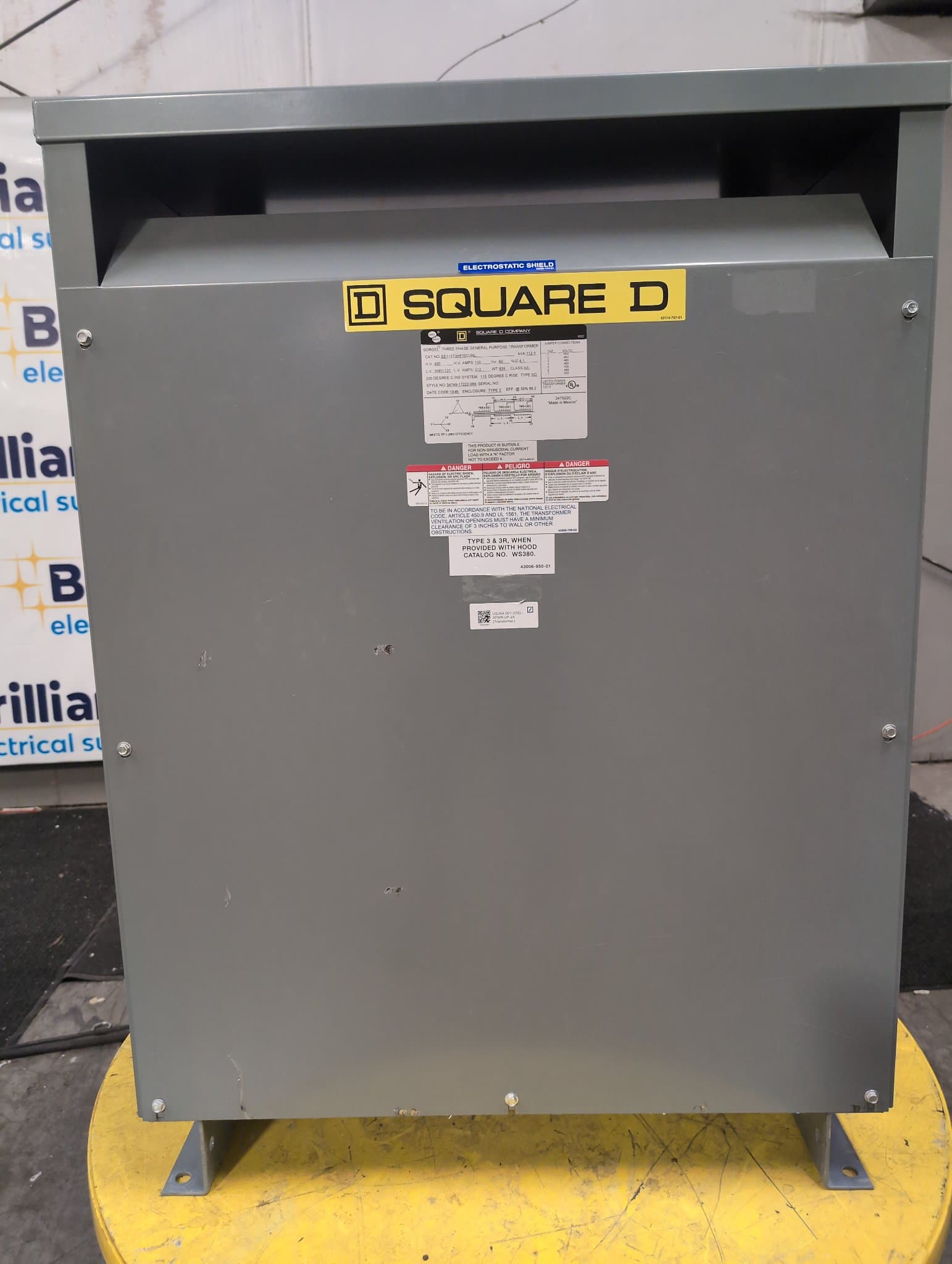 Square D EE112T3HFISCUNL Dry Type Transformer 112.5 kVA 480V