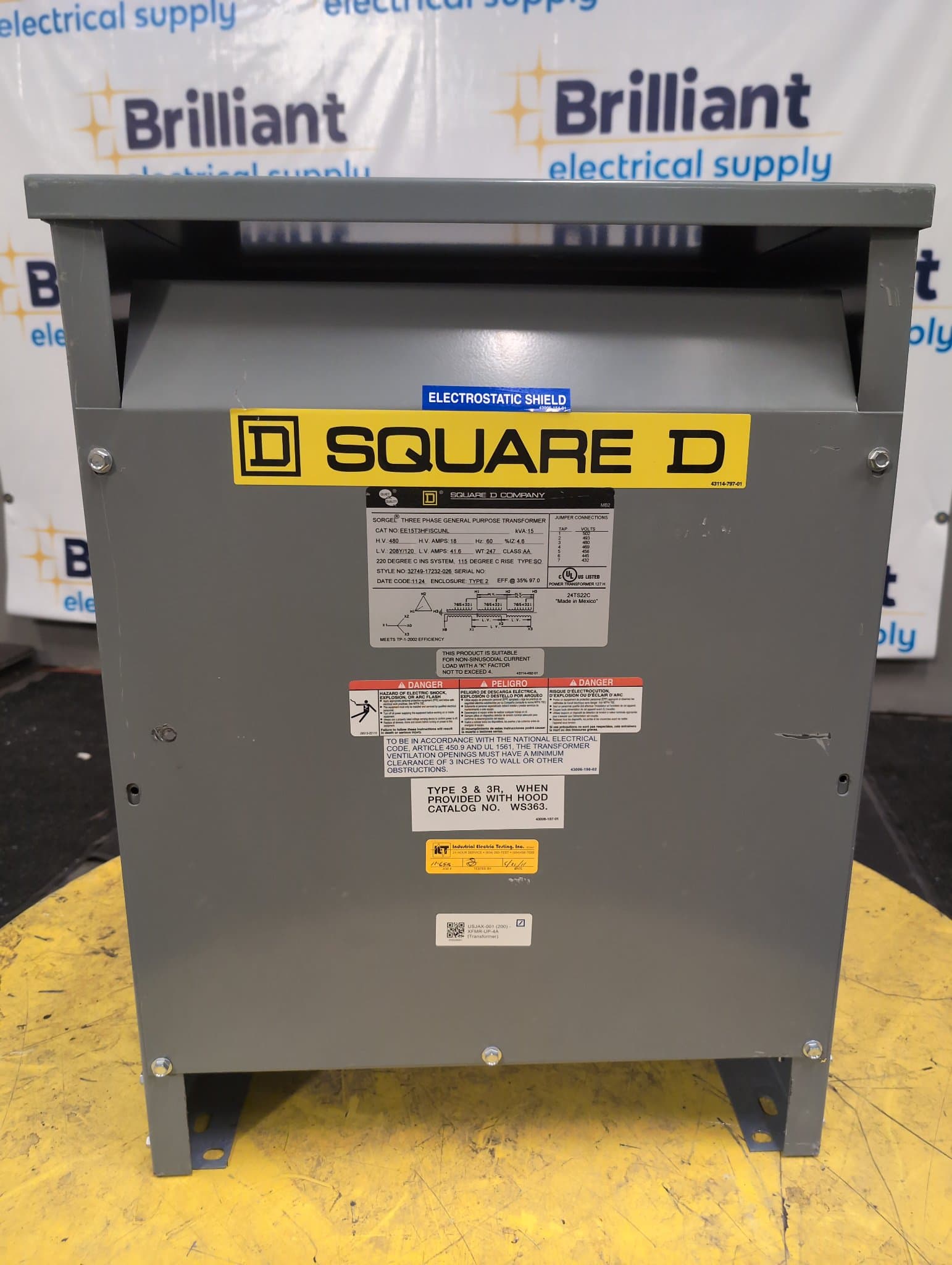 Square D EE15T3HFISCUNL 15kVA Dry Type Transformer 480V/208-120V NEMA 2 – image 1