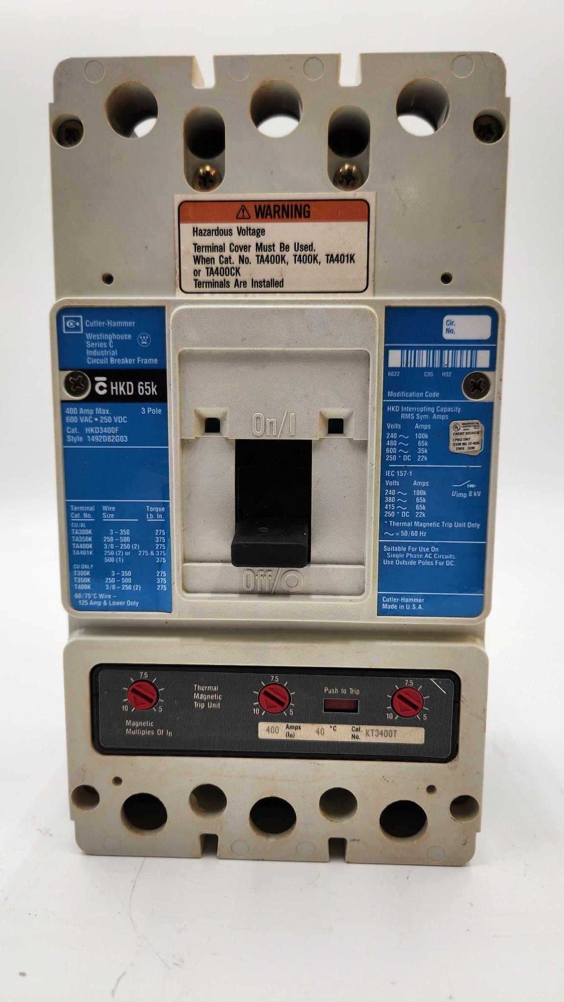 Westinghouse HKD3400 Circuit Breaker 400A 600V 3P – image 1