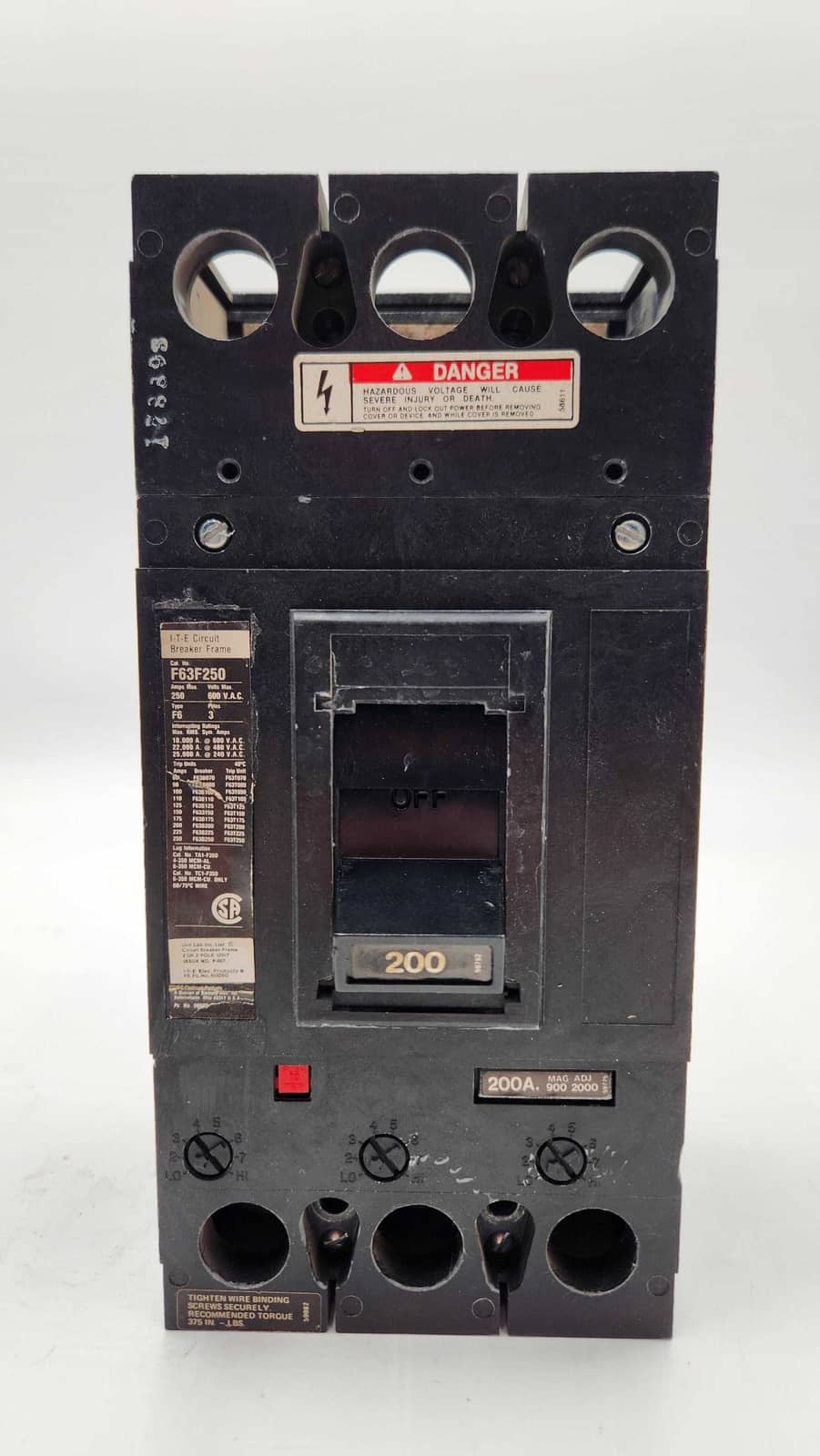 Siemens F63F250 Circuit Breaker 200A 600V 3P
