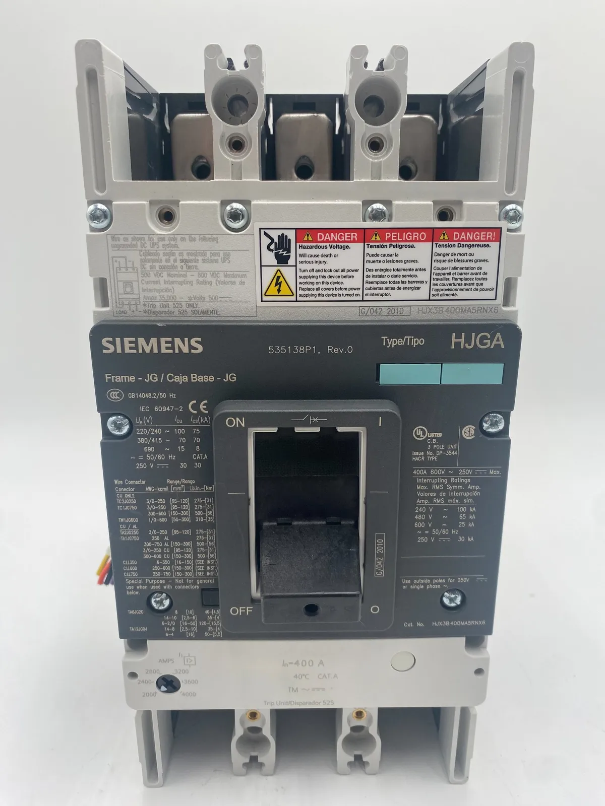 Siemens HJX3B400MA5RNX6 Circuit Breaker 400A 690V 3P