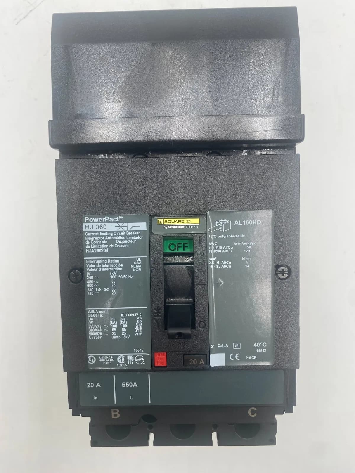 Square D HJA260204 Circuit Breaker 20A 600V 2 Pole
