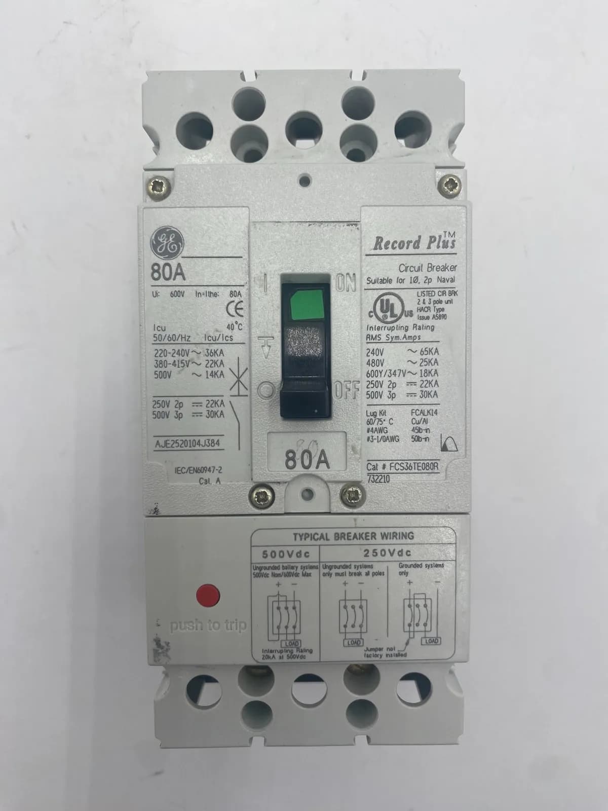 GE FCS36TE080R Circuit Breaker 80A 3P 500V