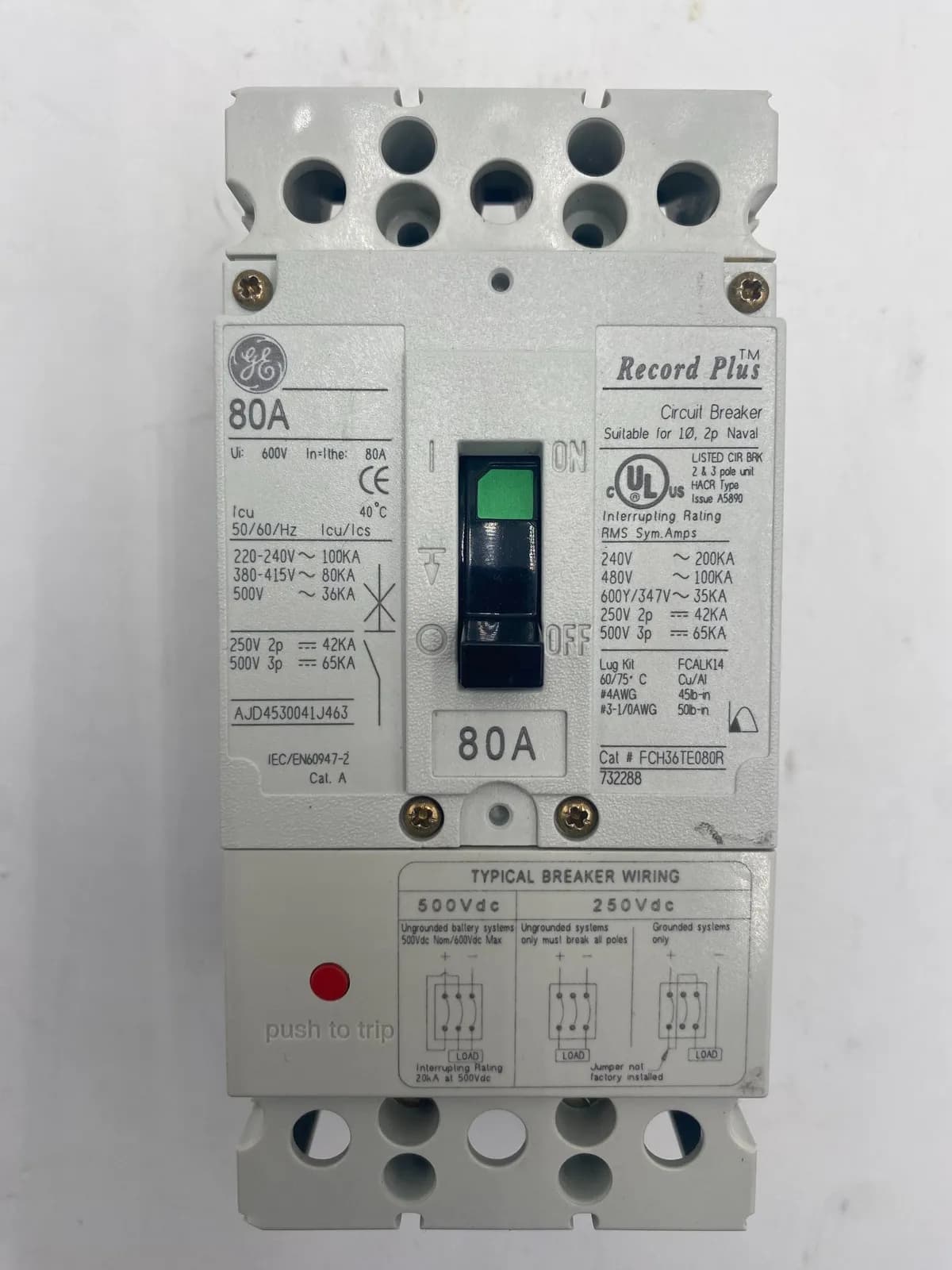 GE FCH36TE080R Circuit Breaker 80A 500V 3P FCH Series