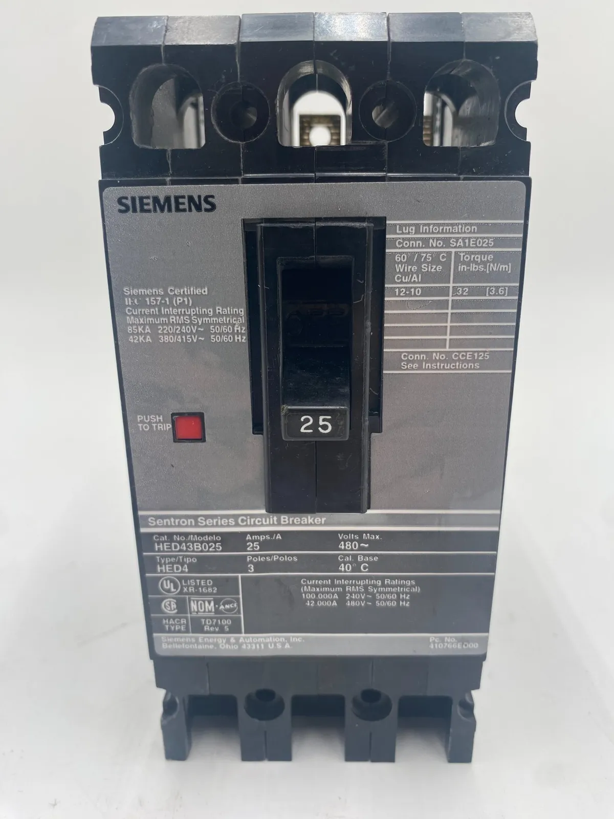 Siemens HED43B025 Circuit Breaker — image 1 of 6